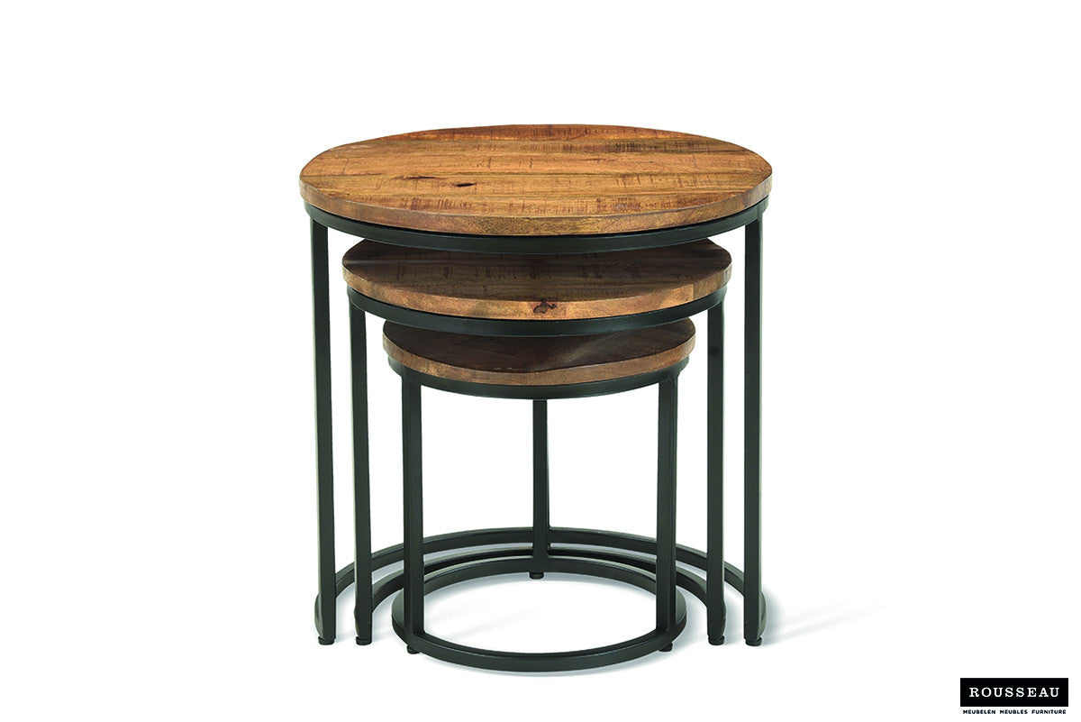 Rousseau - Table d'appoint Plano 3 pièces Bois de manguier - 30x30x30cm