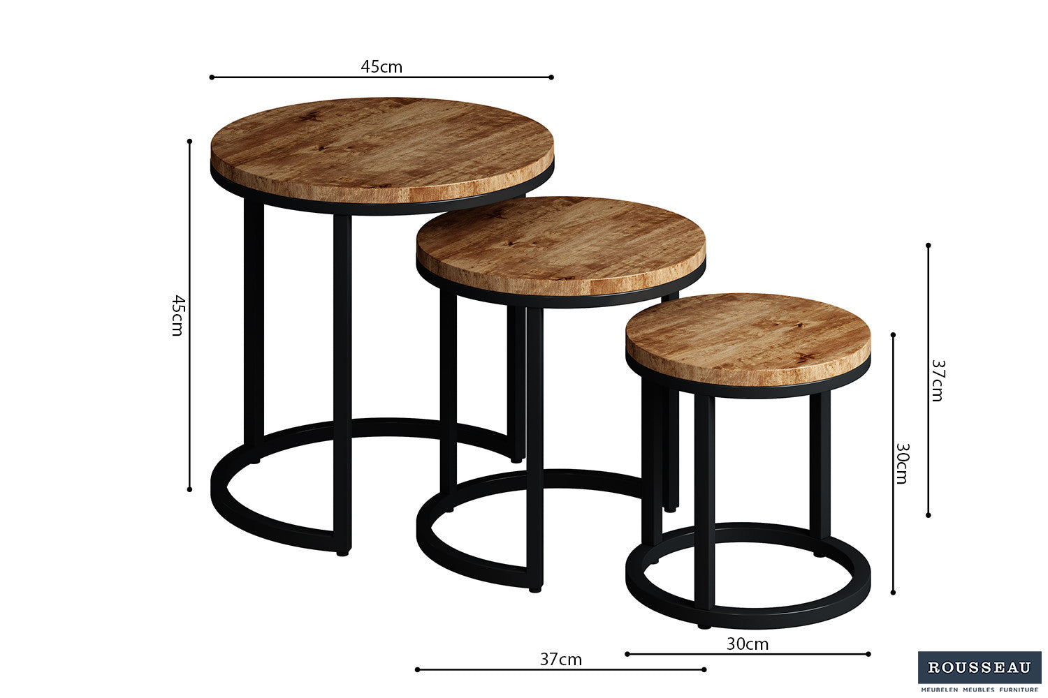 Rousseau - Table d'appoint Plano 3 pièces Bois de manguier - 30x30x30cm