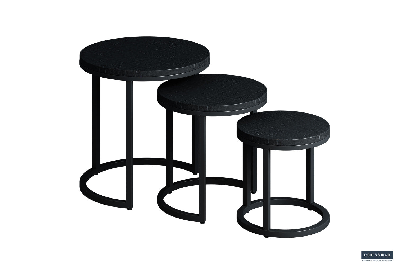 Rousseau - Table d'appoint Plano 3 pièces Bois de manguier noir - 30x30x30cm