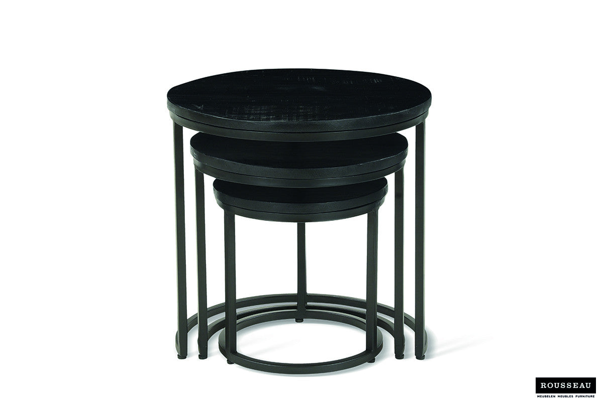 Rousseau - Table d'appoint Plano 3 pièces Bois de manguier noir - 30x30x30cm