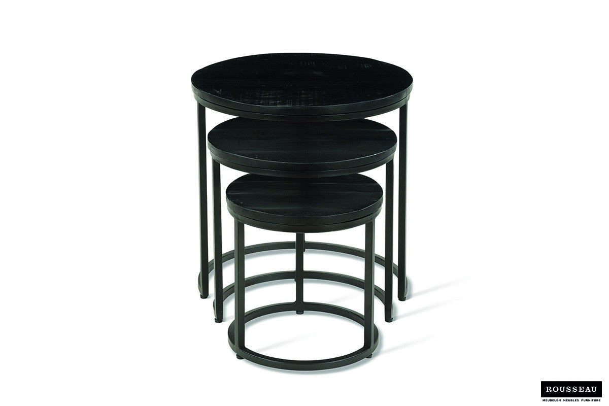 Rousseau - Table d'appoint Plano 3 pièces Bois de manguier noir - 30x30x30cm
