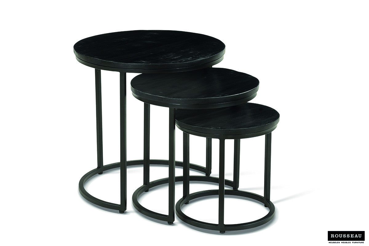 Rousseau - Table d'appoint Plano 3 pièces Bois de manguier noir - 30x30x30cm