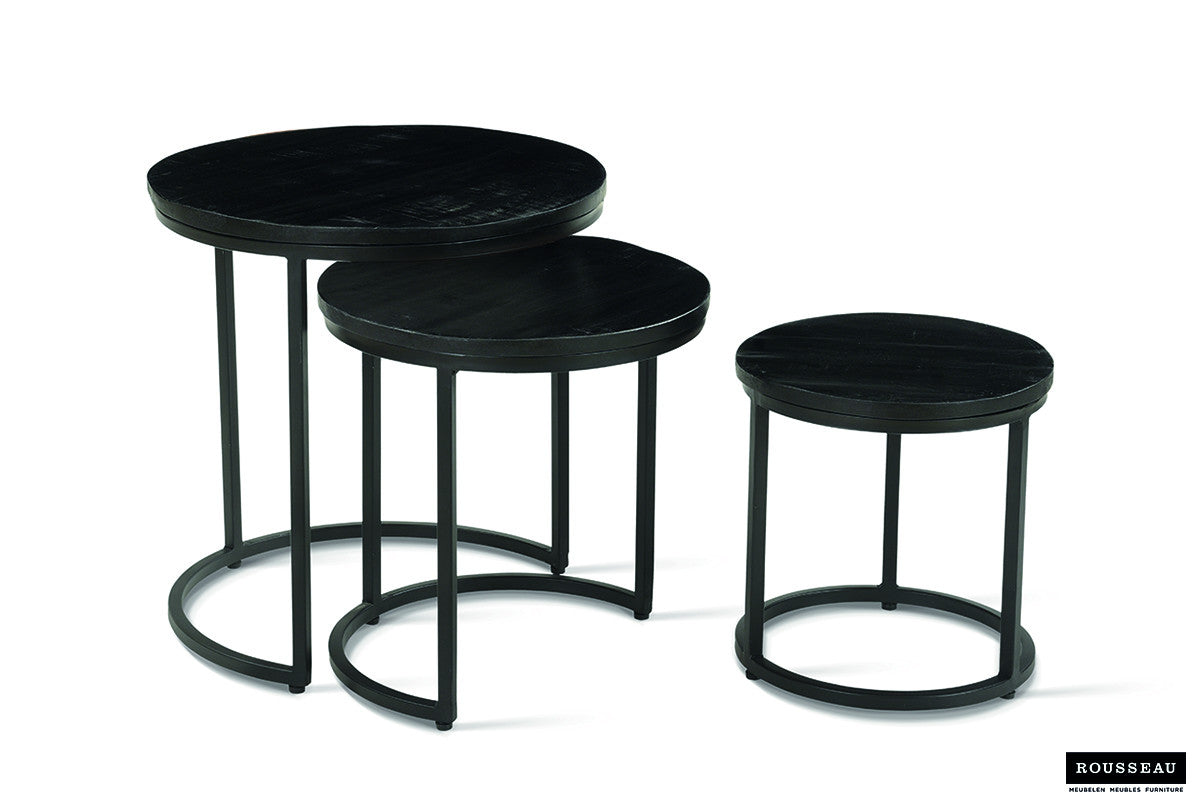 Rousseau - Table d'appoint Plano 3 pièces Bois de manguier noir - 30x30x30cm