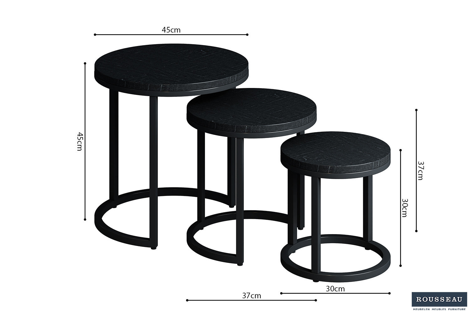 Rousseau - Table d'appoint Plano 3 pièces Bois de manguier noir - 30x30x30cm