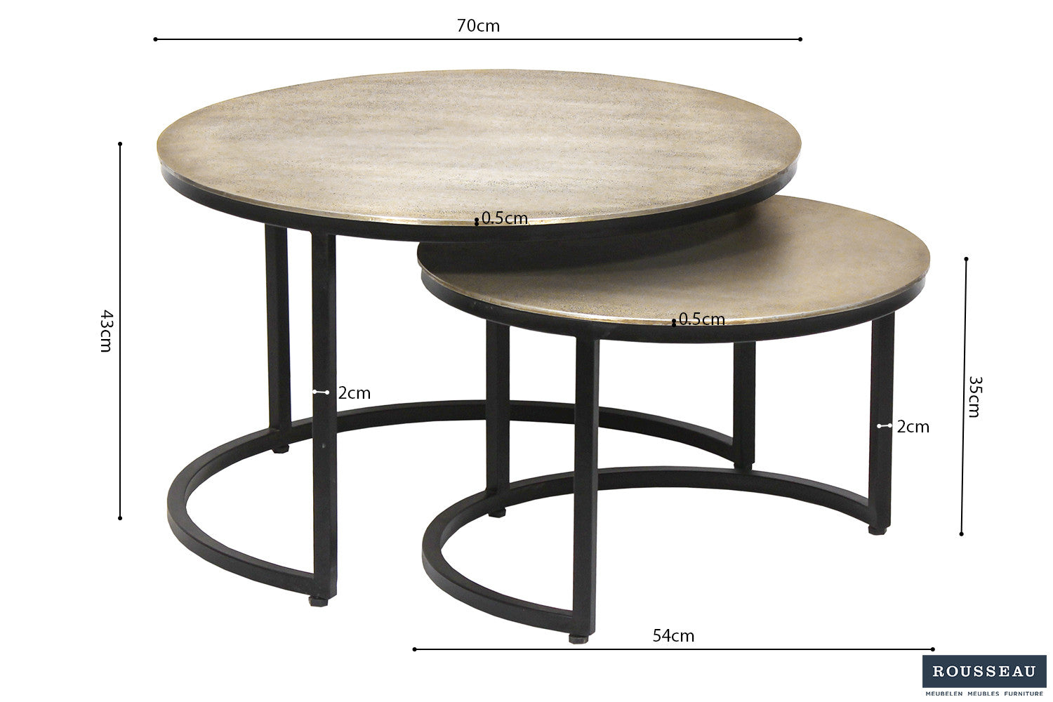 Rousseau - Salontafel Amira 2-delig Verouderd Zilver - 43x70x70cm