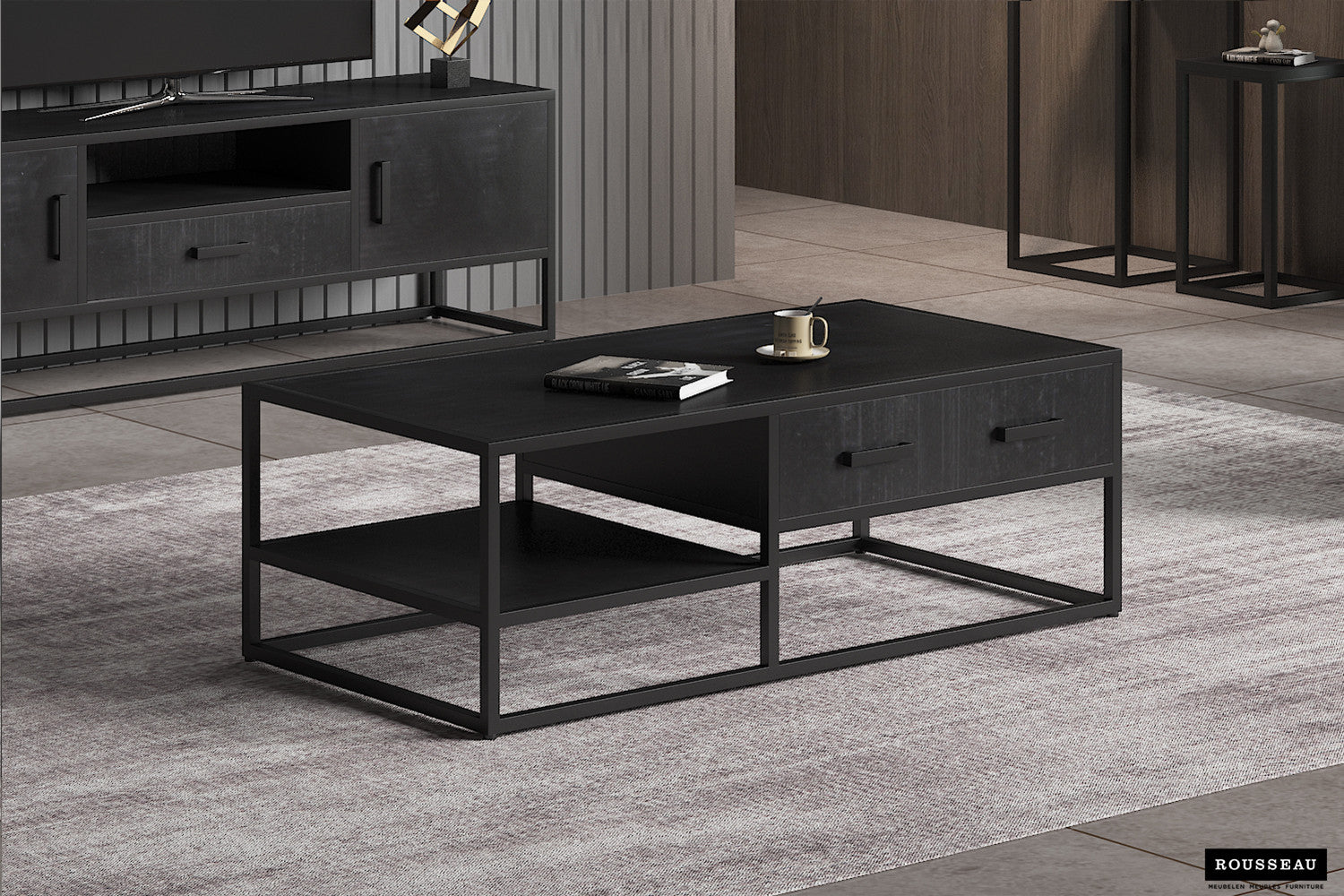 Rousseau - Salontafel Madeira 120 cm Mango hout zwart - 40x120x60 cm