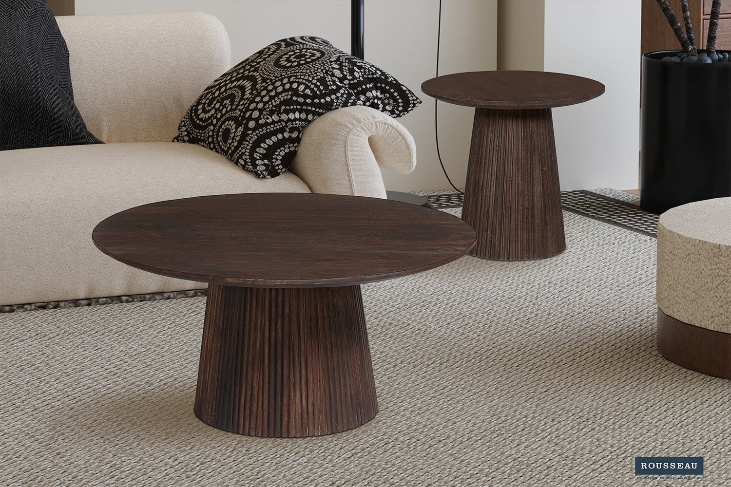 Rousseau - Salontafel Miguel 50 cm Rond Mango hout Donkerbruin - 46x50x50 cm