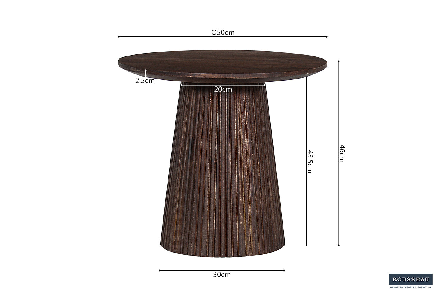 Rousseau - Salontafel Miguel 50 cm Rond Mango hout Donkerbruin - 46x50x50 cm
