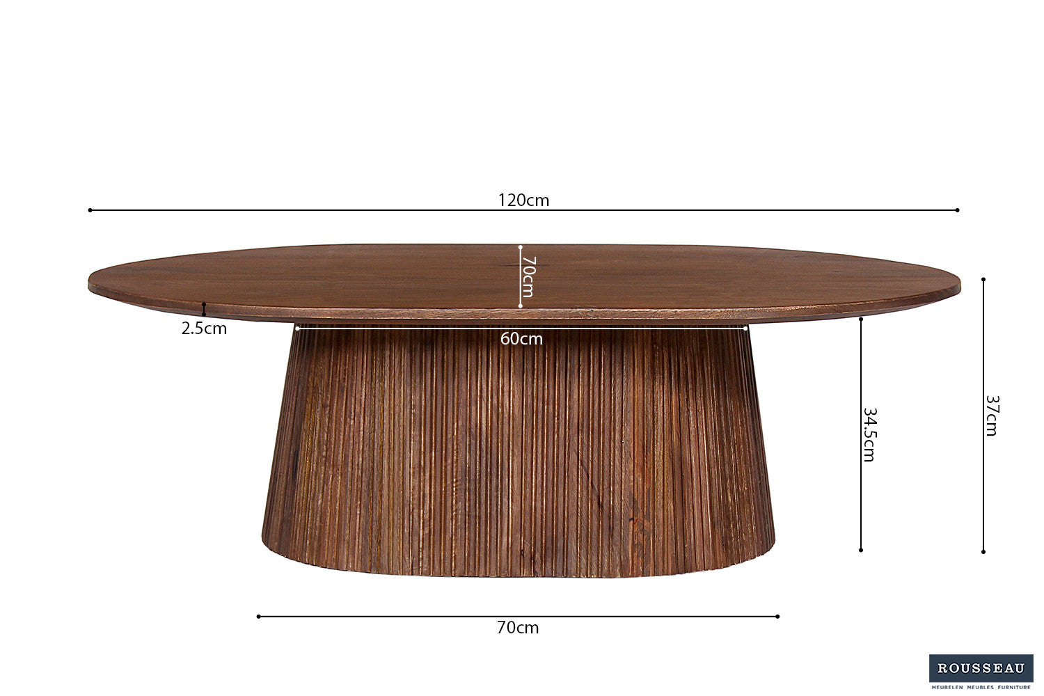 Rousseau - Salontafel Miguel 120 cm Ovaal Mango hout Lichtbruin - 37x120x70 cm
