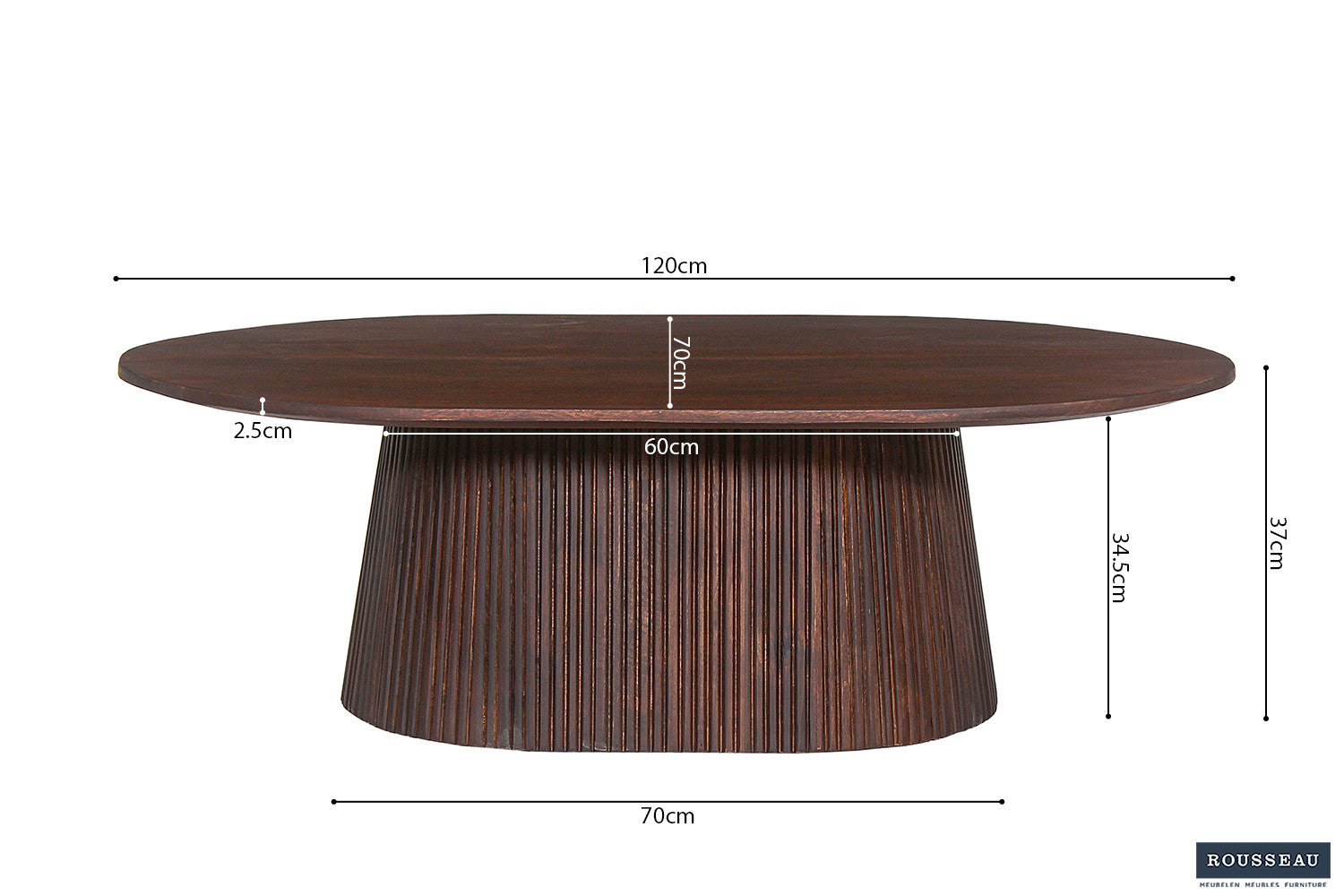 Rousseau - Salontafel Miguel 120 cm Ovaal Mango hout Donkerbruin - 37x120x70 cm