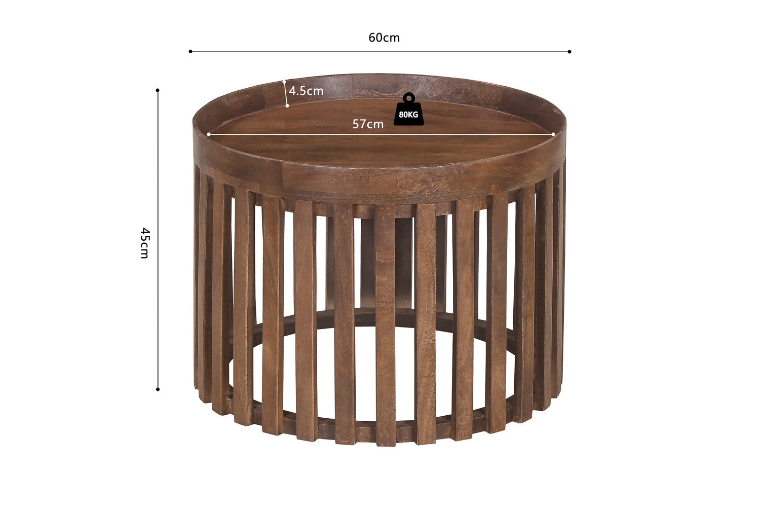 Rousseau - Salontafel Noah 2-delig Rond Mango hout Lichtbruin - 45x60x60cm