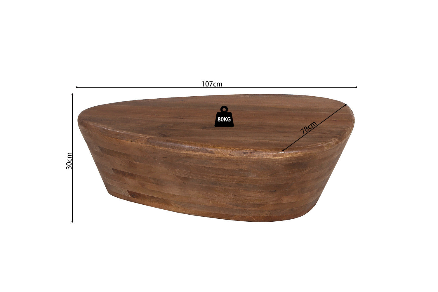 Rousseau - Salontafel Evan Mango hout Lichtbruin - 30x107x78 cm