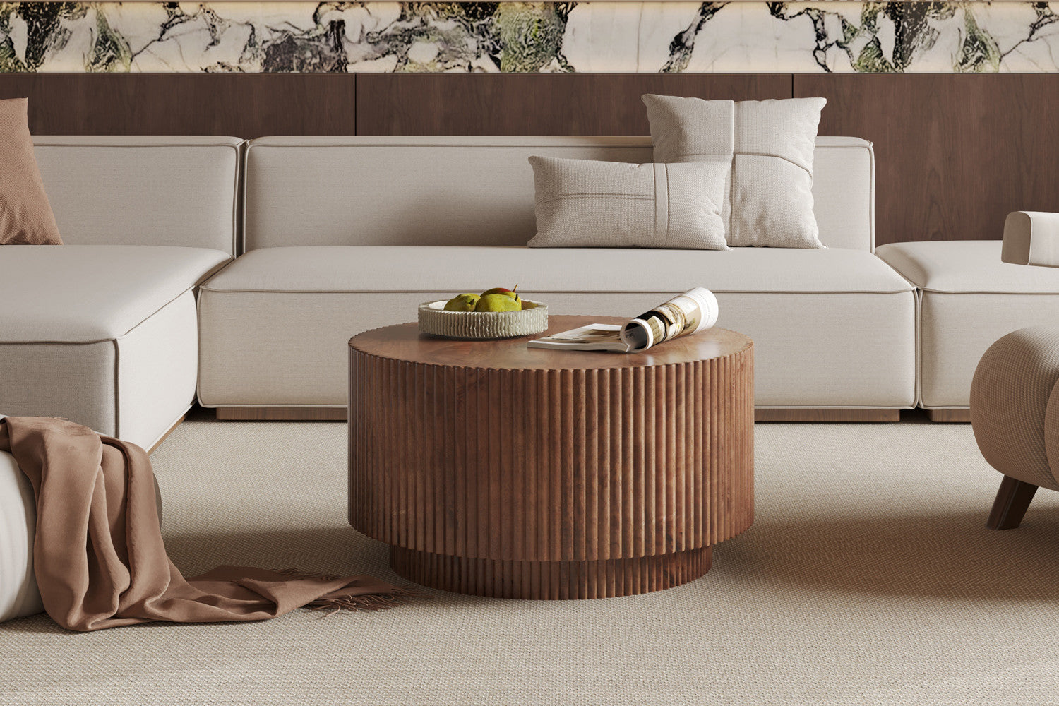 Rousseau - Salontafel Victor Mango hout Lichtbruin - 38x70x70 cm