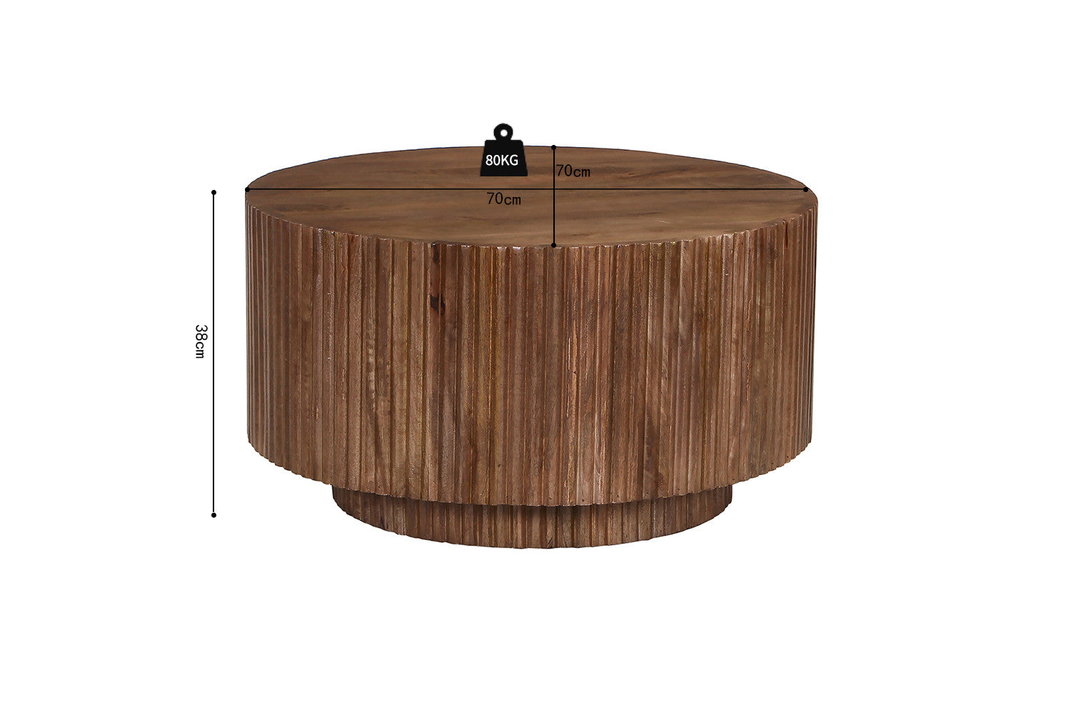 Rousseau - Salontafel Victor Mango hout Lichtbruin - 38x70x70 cm