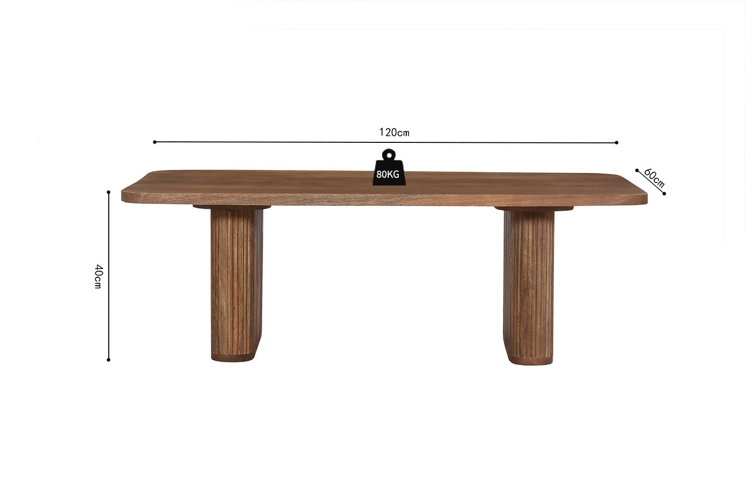 Rousseau - Salontafel Jean Mango hout Lichtbruin - 40x120x60 cm