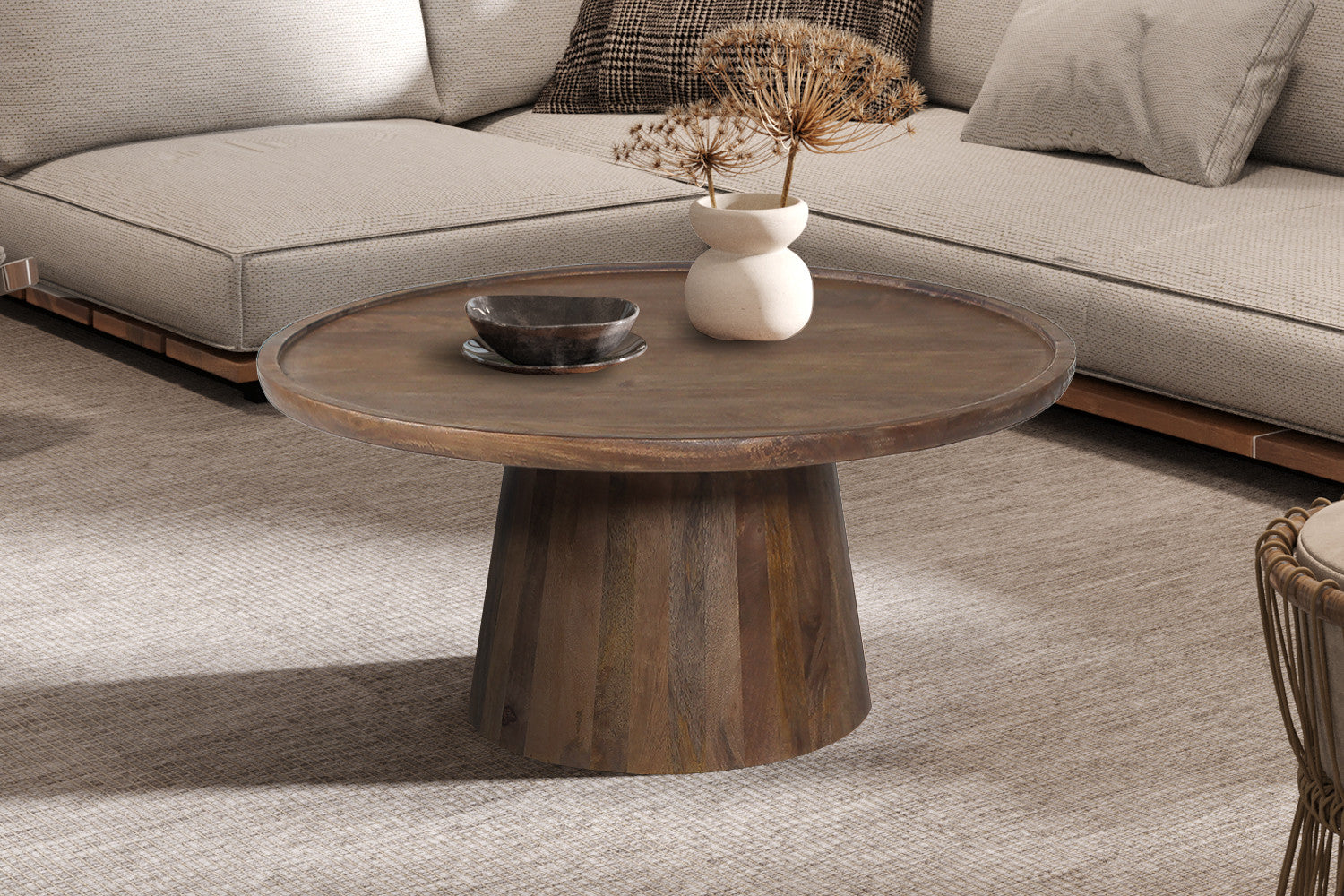 Rousseau - Salontafel Jules 80x36 cm Rond Mango hout Lichtbruin - 36x80x80 cm