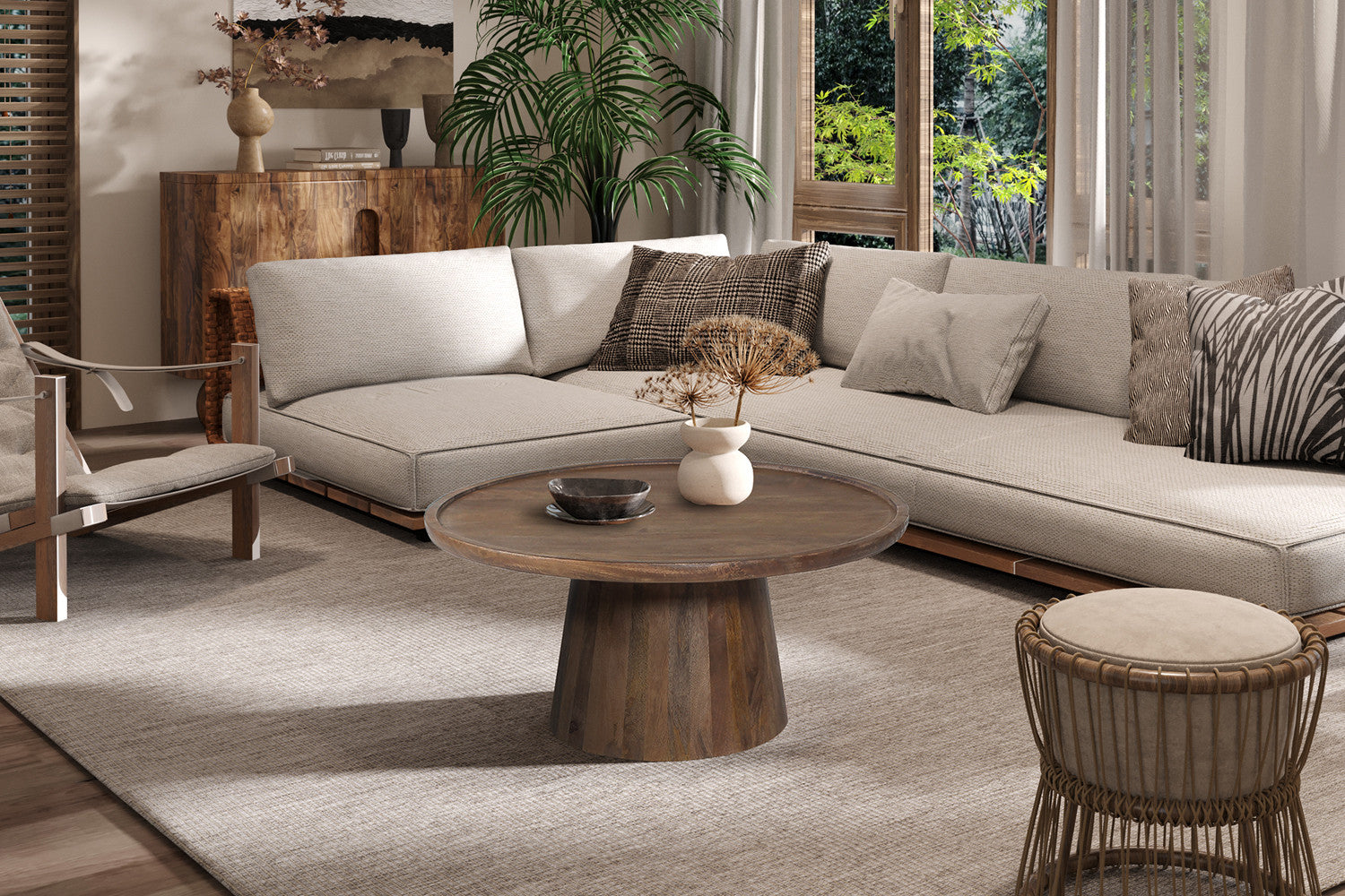 Rousseau - Table basse Jules 80x36 cm Ronde Manguier Marron clair - 36x80x80 cm