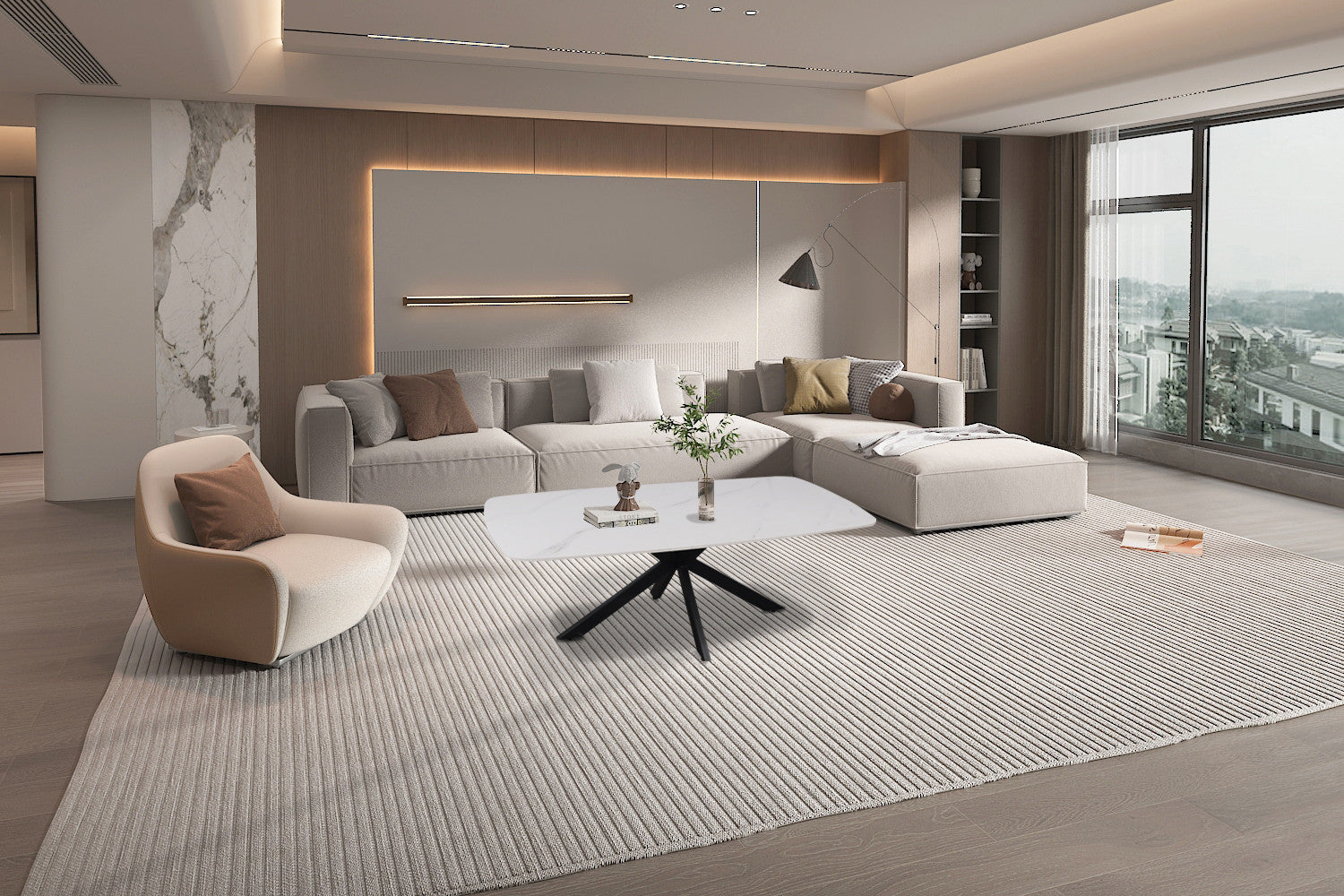 Rousseau - Salontafel Apollo 130 cm Deens Ovaal Steen Wit - 45x130x70cm