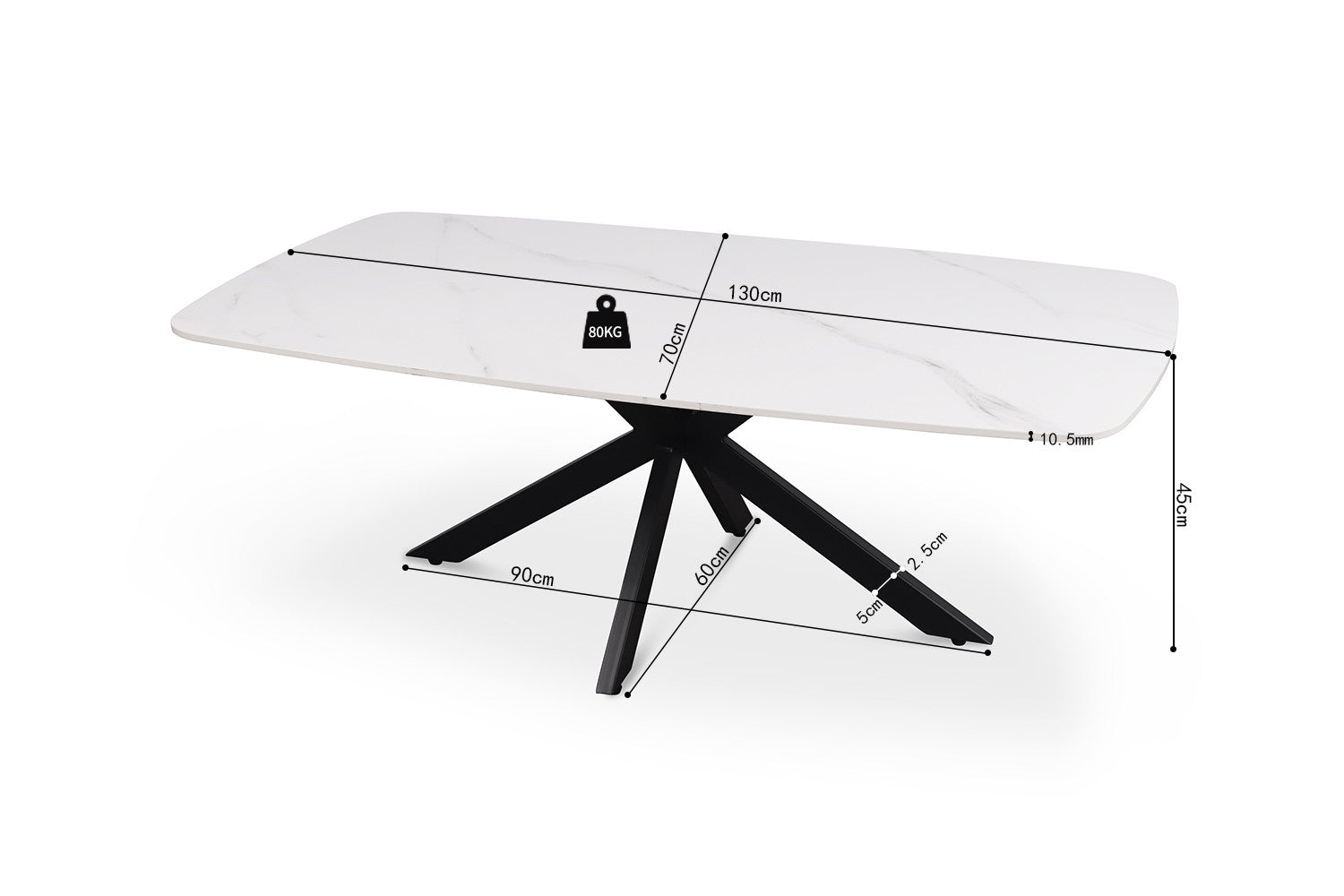 Rousseau - Table basse Apollo 130 cm Danois Ovale Pierre Blanc - 45x130x70cm