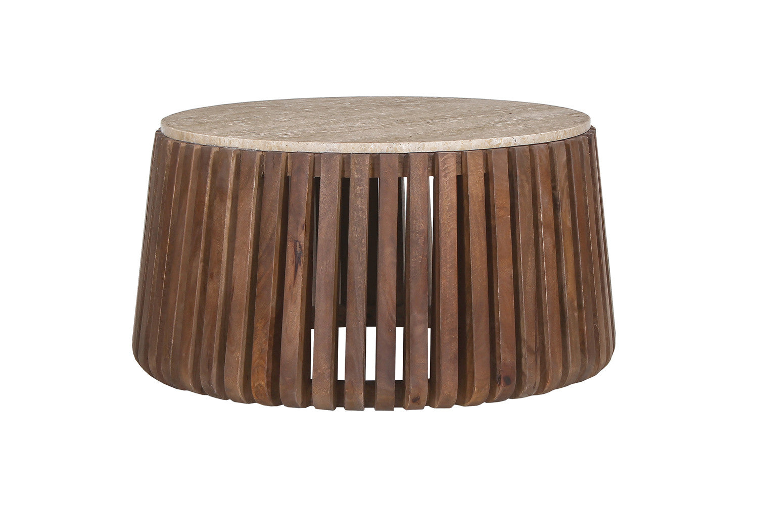 Rousseau - Salontafel Luuk 70 cm Rond Mango hout met Travertin Beige - 40x70x70 cm