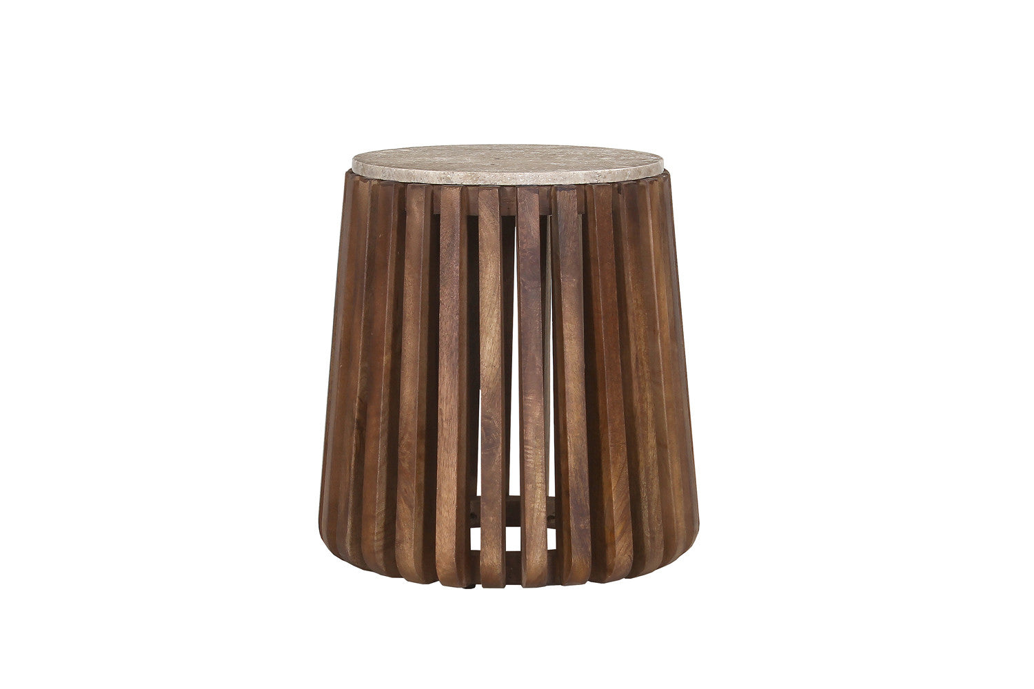 Rousseau - Table d'appoint Luuk 40 cm Ronde en Manguier et Travertin Beige - 50x40x40 cm