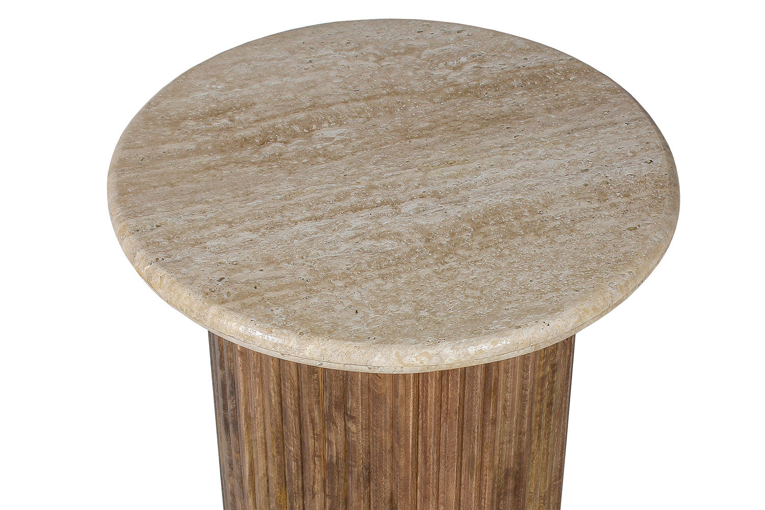 Rousseau - Table d'appoint Louis 50 cm Manguier et Travertin Beige - 45x50x50 cm