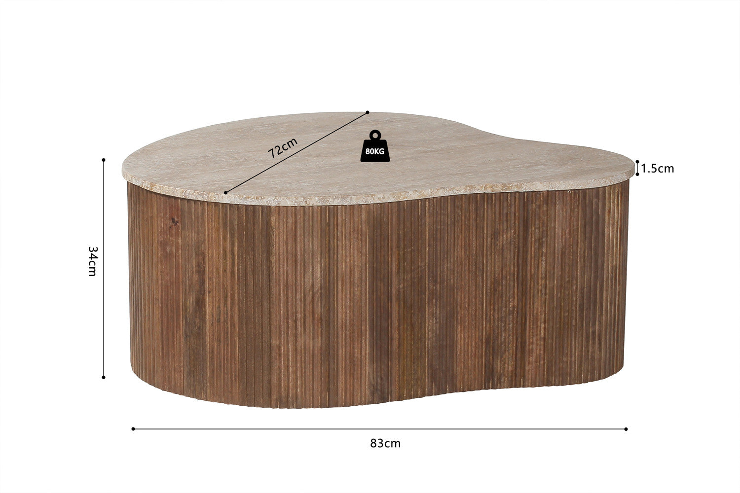 Rousseau - Salontafel Paul 83 cm Mango hout met Travetin Beige - 34x83x72 cm
