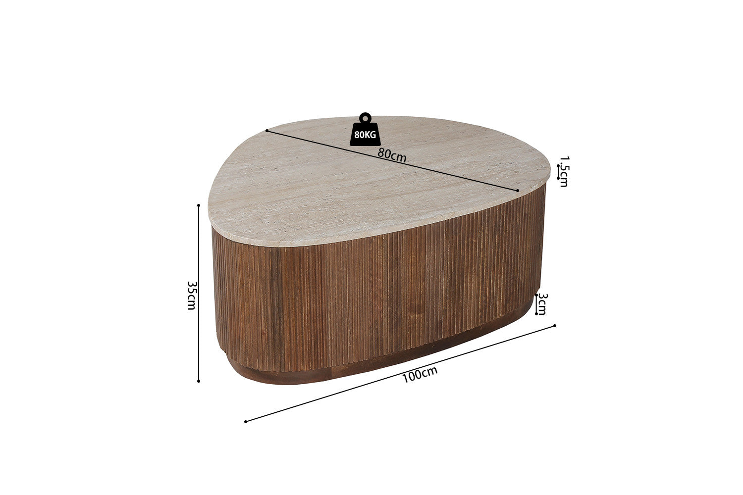 Rousseau - Salontafel Nolan 100 cm Mango hout met Travetin Beige - 35x100x80 cm
