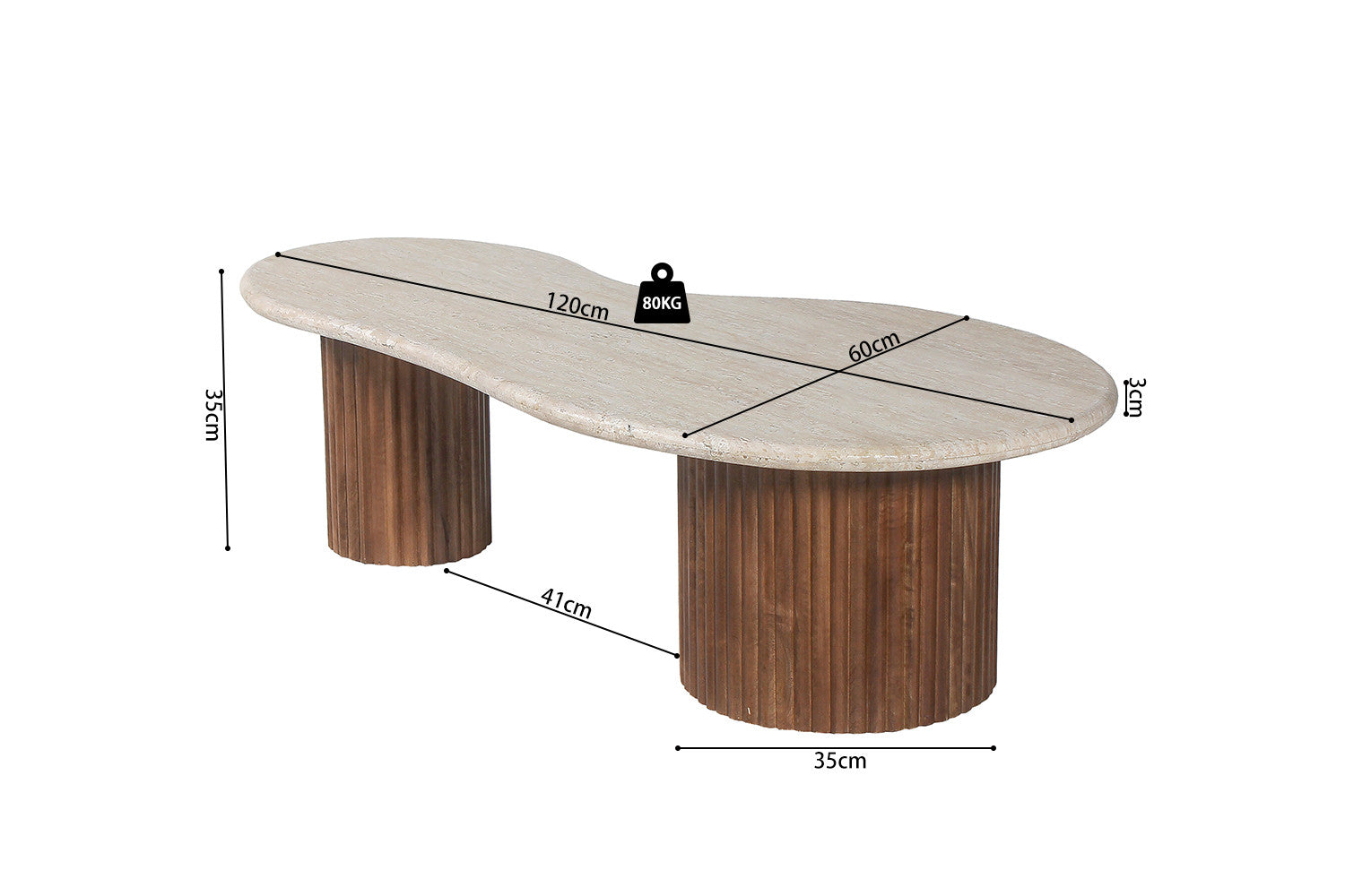 Rousseau - Salontafel Marlon 120 cm Mango hout met Travertin Beige - 40x120x60 cm