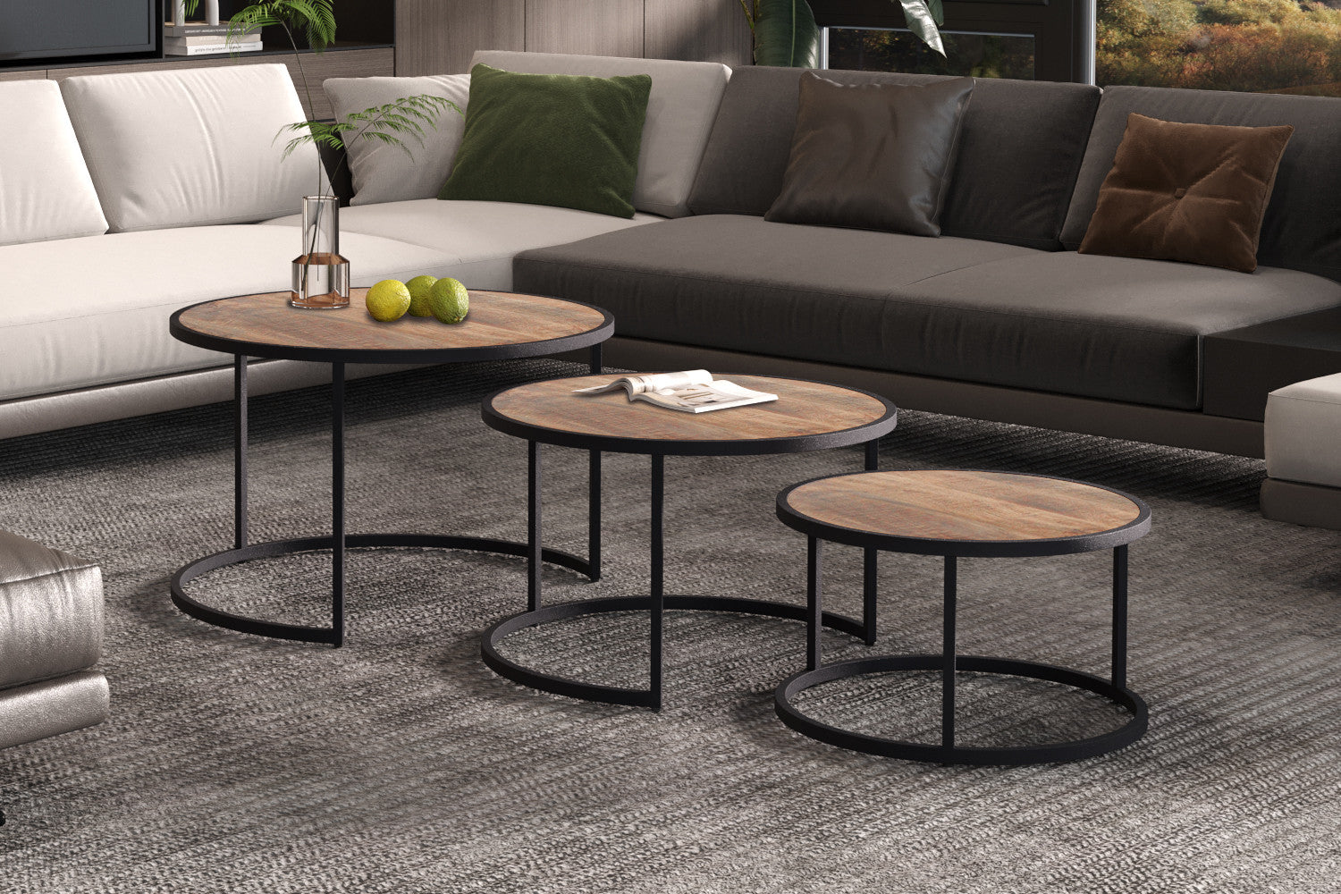 Rousseau - Salontafel Lennox 3-delig Mango hout - 45x70x70cm