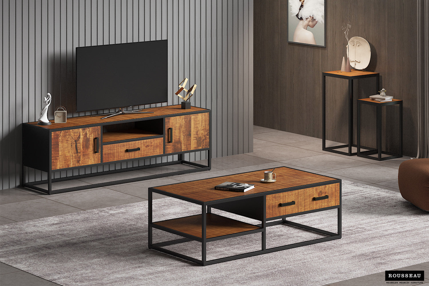 Rousseau - Table d'appoint Madeira 2 pièces Bois de manguier - 70x36x36cm