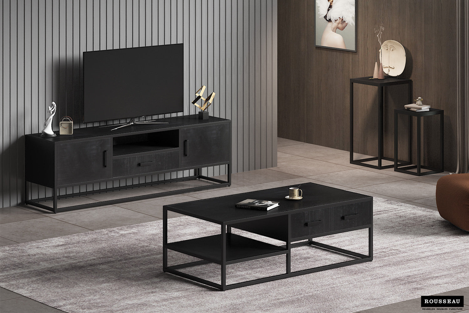 Rousseau - Table d'appoint Madeira 2 pièces Bois de manguier noir - 70x36x36cm