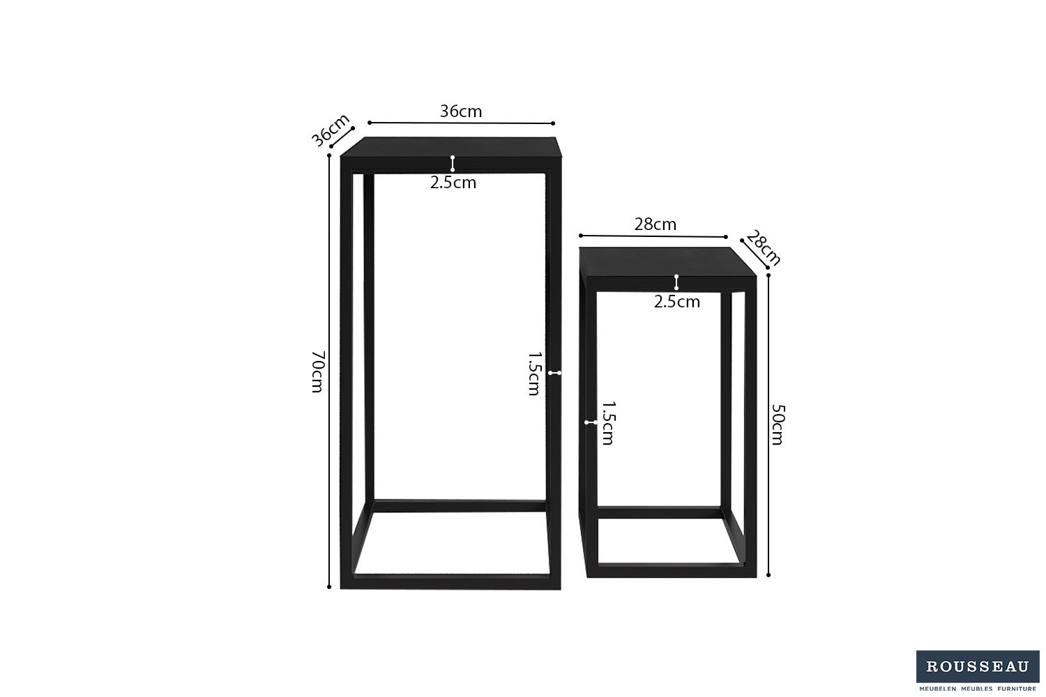 Rousseau - Table d'appoint Madeira 2 pièces Bois de manguier noir - 70x36x36cm