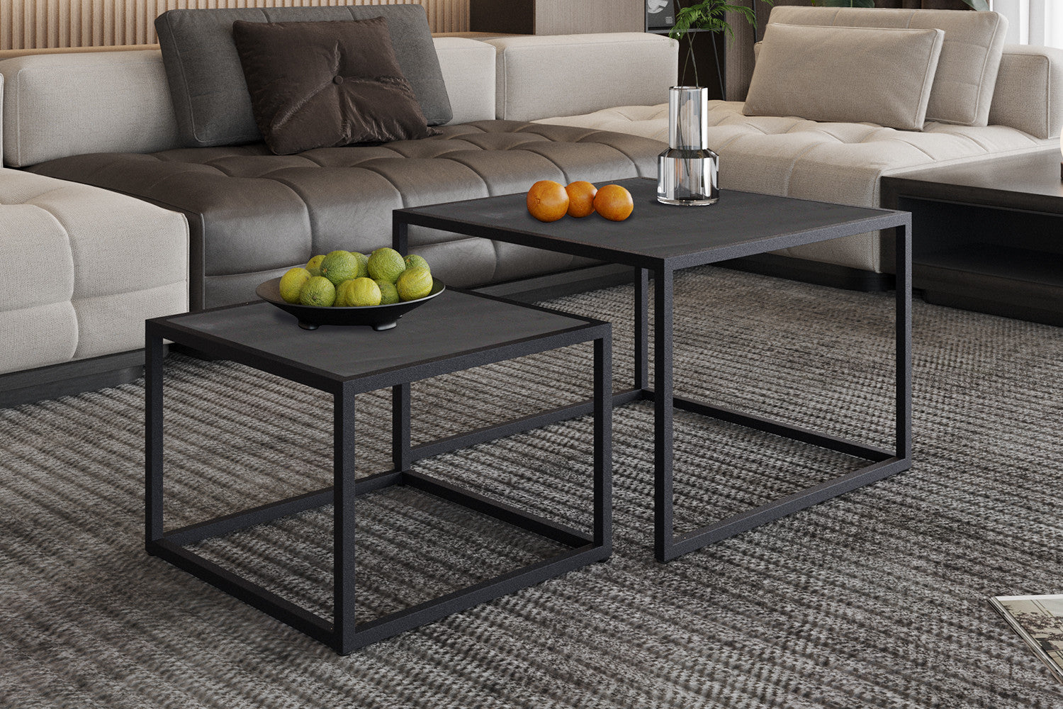 Rousseau - Salontafel Quinn 2-delig Mango hout Zwart - 45x65x65cm