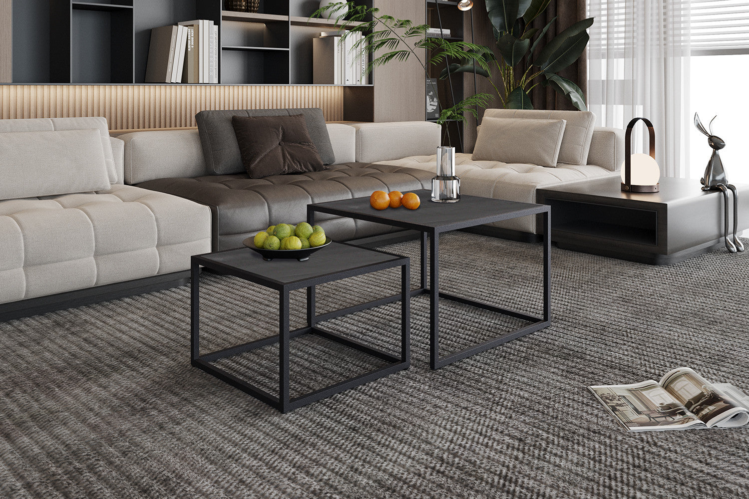 Rousseau - Salontafel Quinn 2-delig Mango hout Zwart - 45x65x65cm