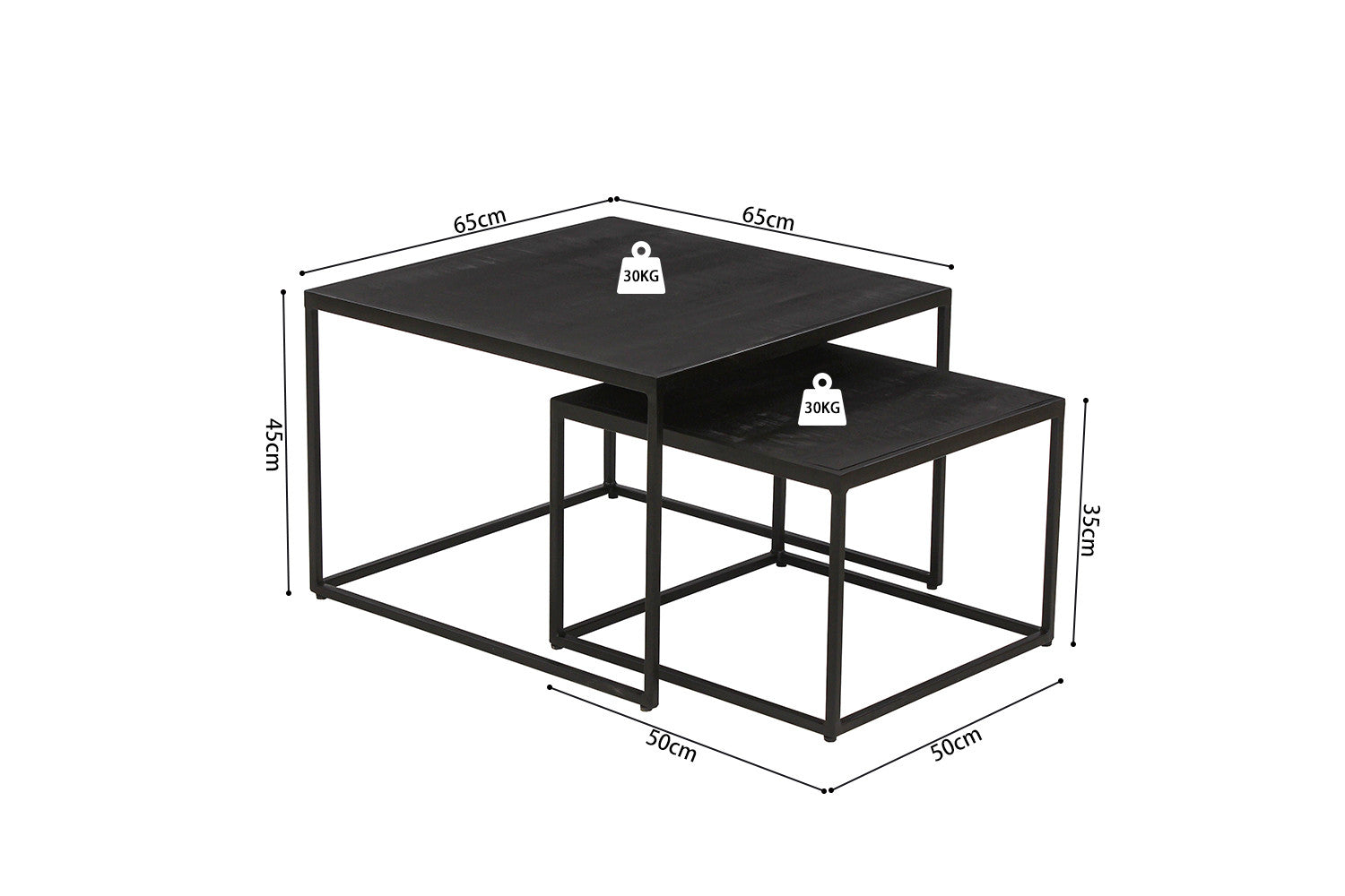 Rousseau - Salontafel Quinn 2-delig Mango hout Zwart - 45x65x65cm
