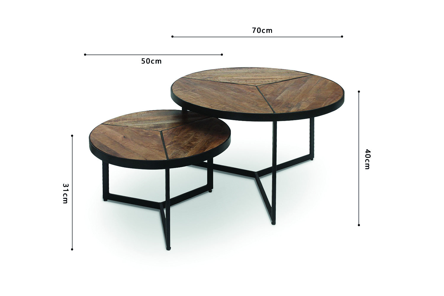 Rousseau - Salontafel Laveu 2-delig Mango hout - 40x70x70cm