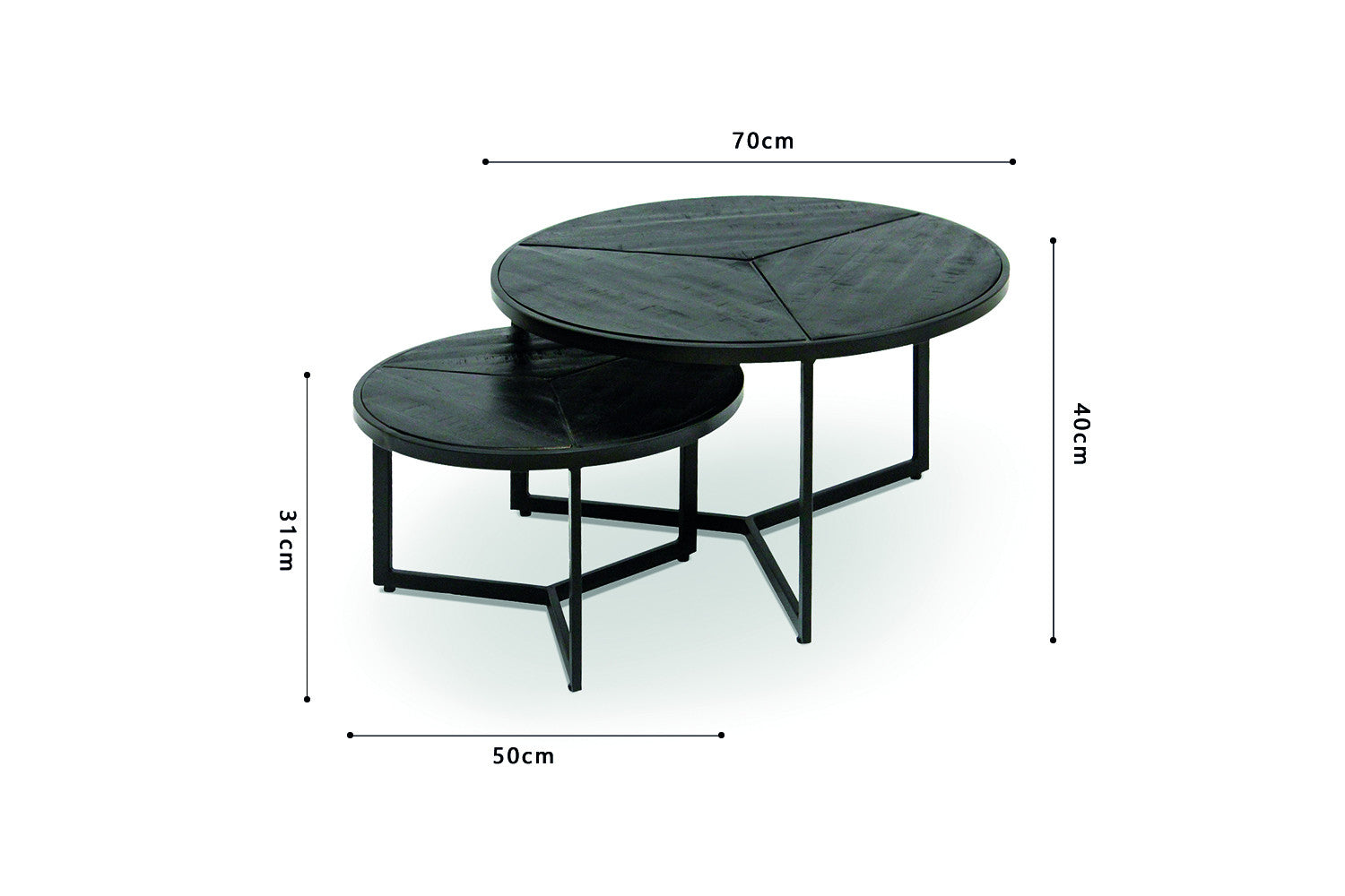 Rousseau - Salontafel Laveu 2-delig Mango hout zwart - 40x70x70cm