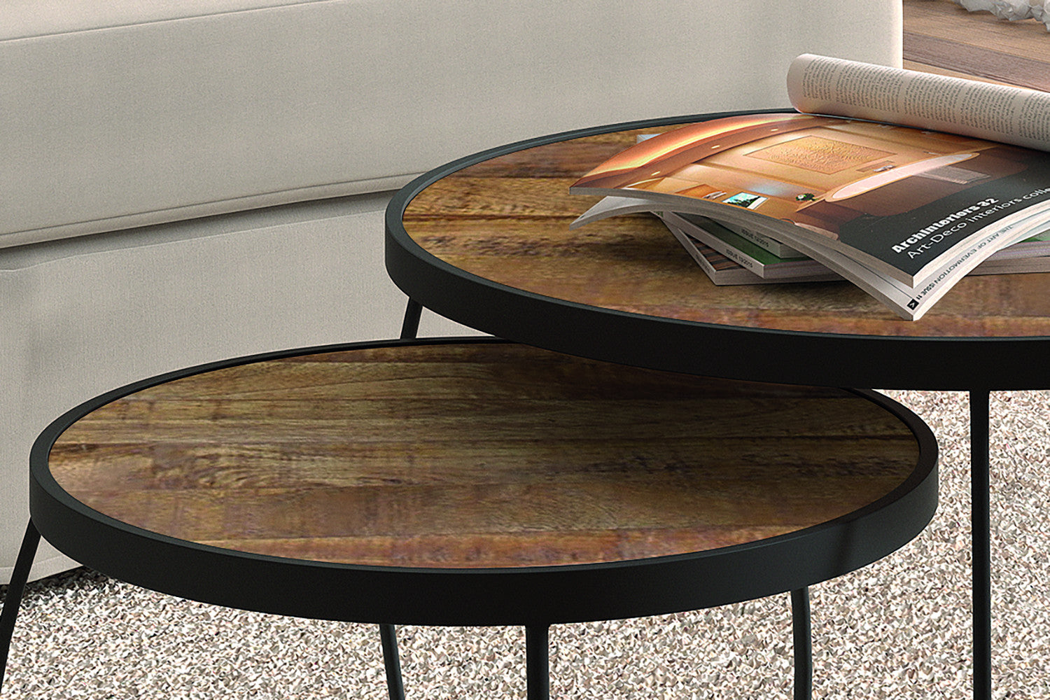Rousseau - Salontafel Lars 2-delig Mango hout - 43x65x65cm
