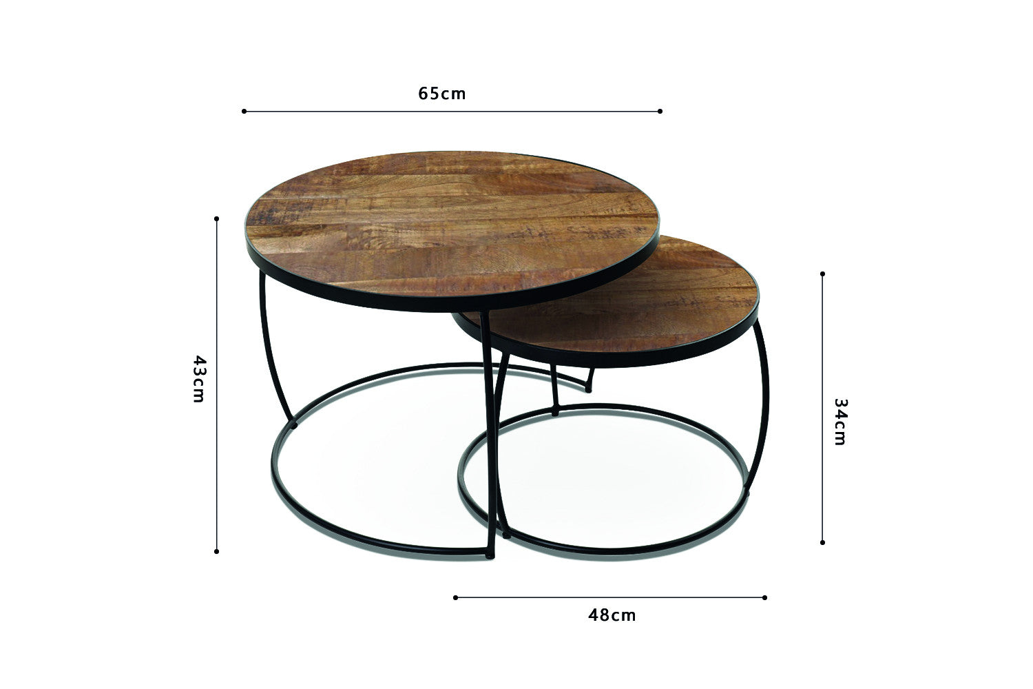 Rousseau - Salontafel Lars 2-delig Mango hout - 43x65x65cm