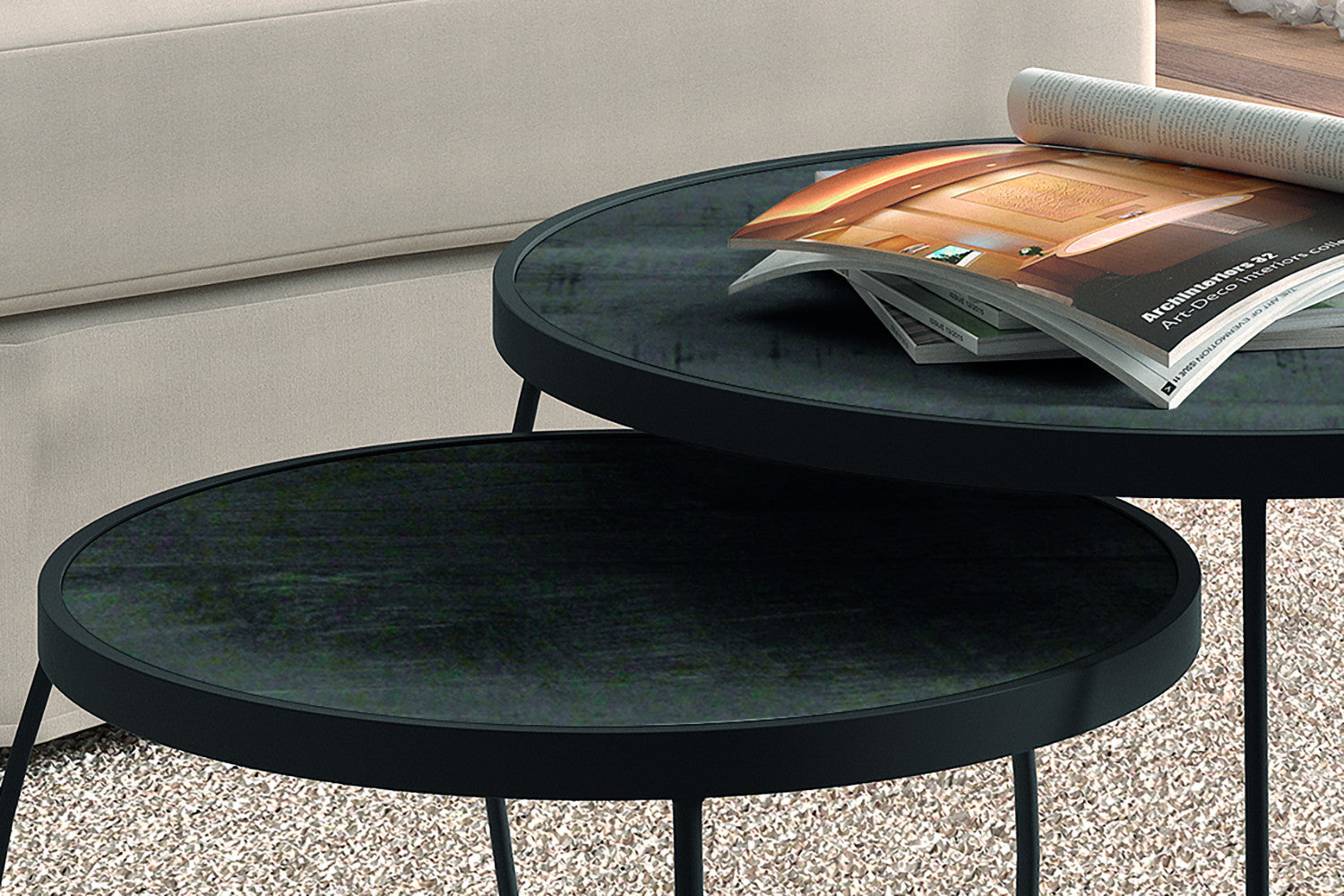 Rousseau - Salontafel Lars 2-delig Mango hout zwart - 43x65x65cm