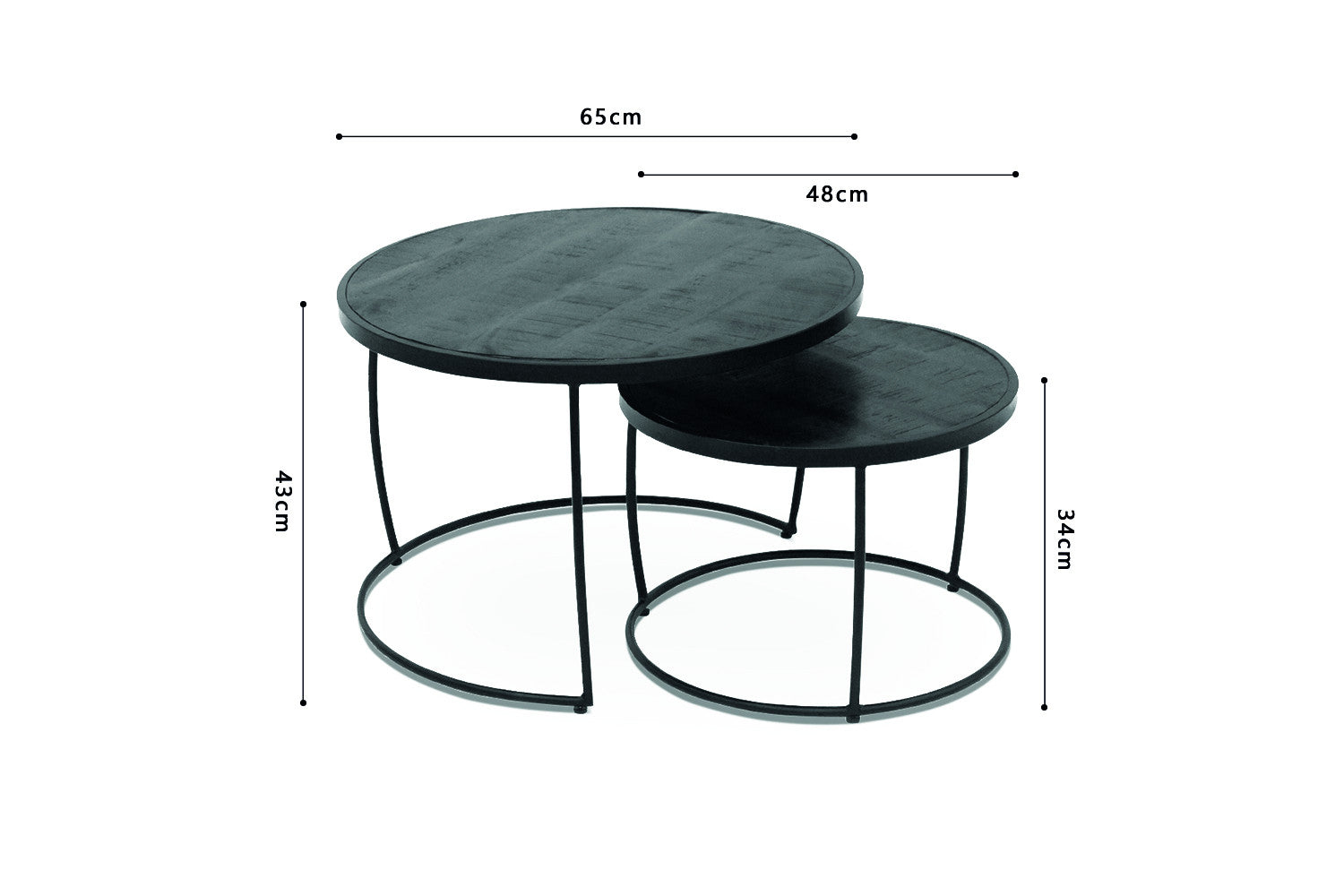 Rousseau - Salontafel Lars 2-delig Mango hout zwart - 43x65x65cm