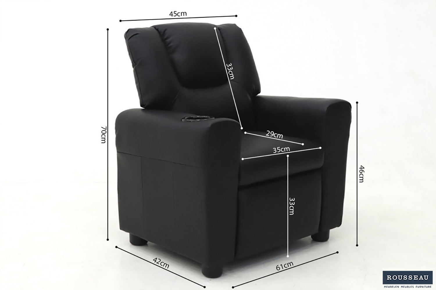 Rousseau - Mini-Relax Rene - réglable manuellement PU Noir - 65x97x42 cm