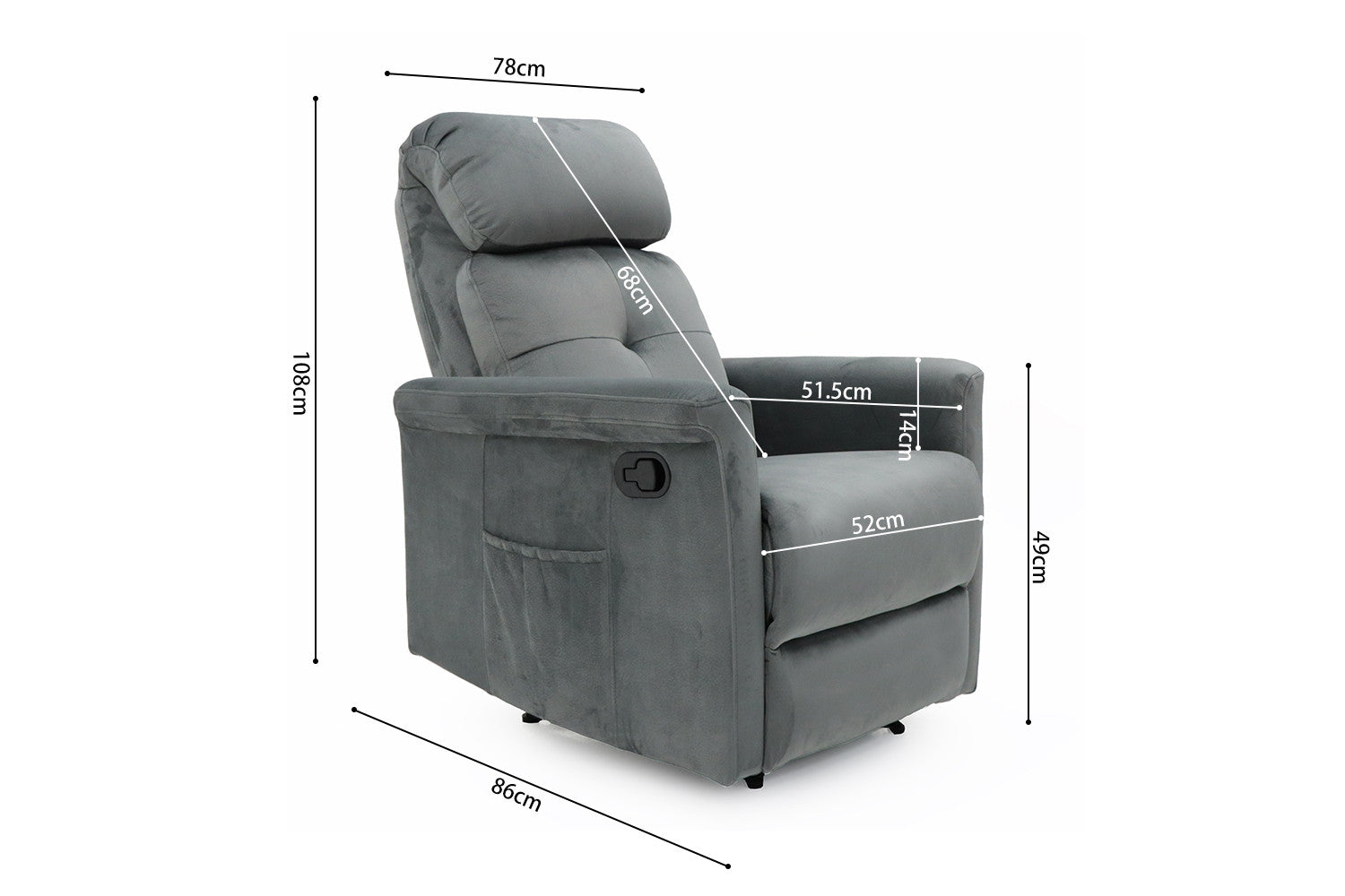 Rousseau - Relax Wuhan manueel verstelbaar Stof Grijs - 105x78x86 cm