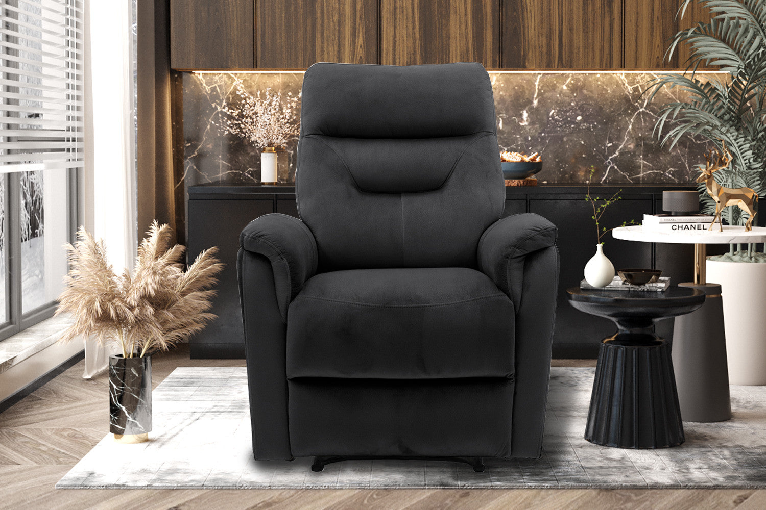 Rousseau - Relax Breda réglable manuellement Tissu Noir - 100x78,5x96 cm