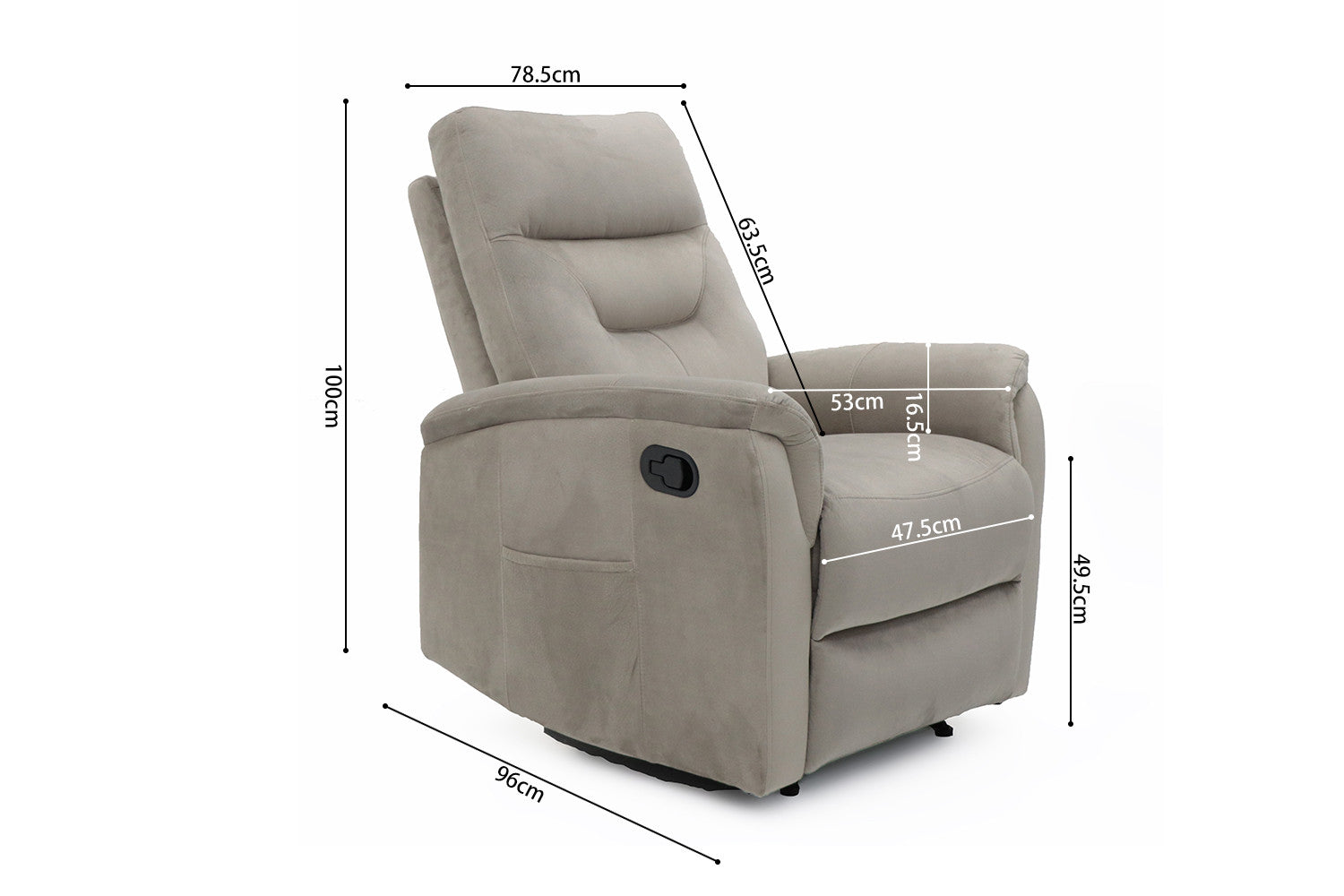 Rousseau - Relax Breda manueel verstelbaar Stof Taupe - 100x78.5x96 cm