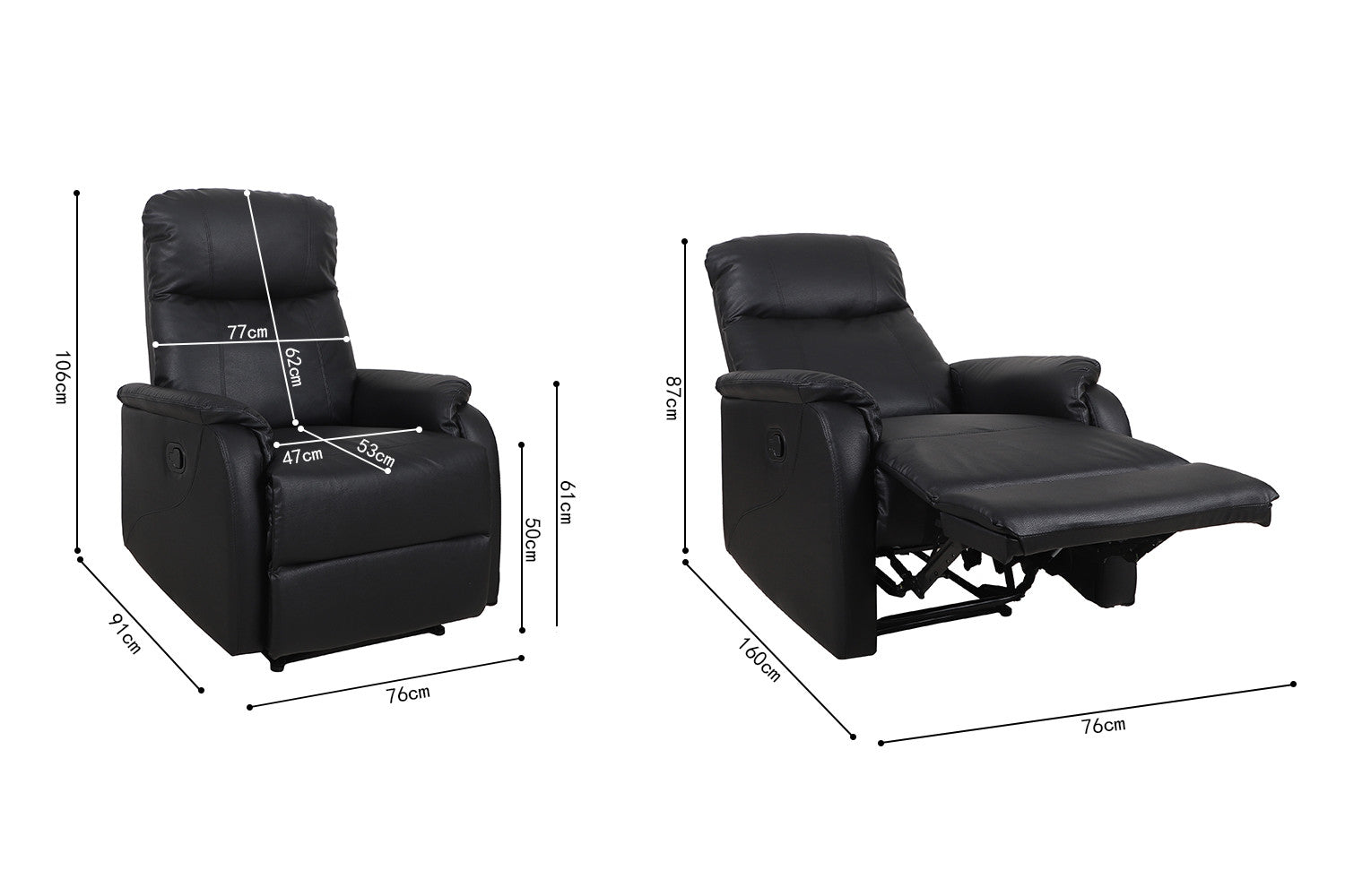 Rousseau - Relax Tokyo réglable manuellement PU Noir - 160x76x90 cm