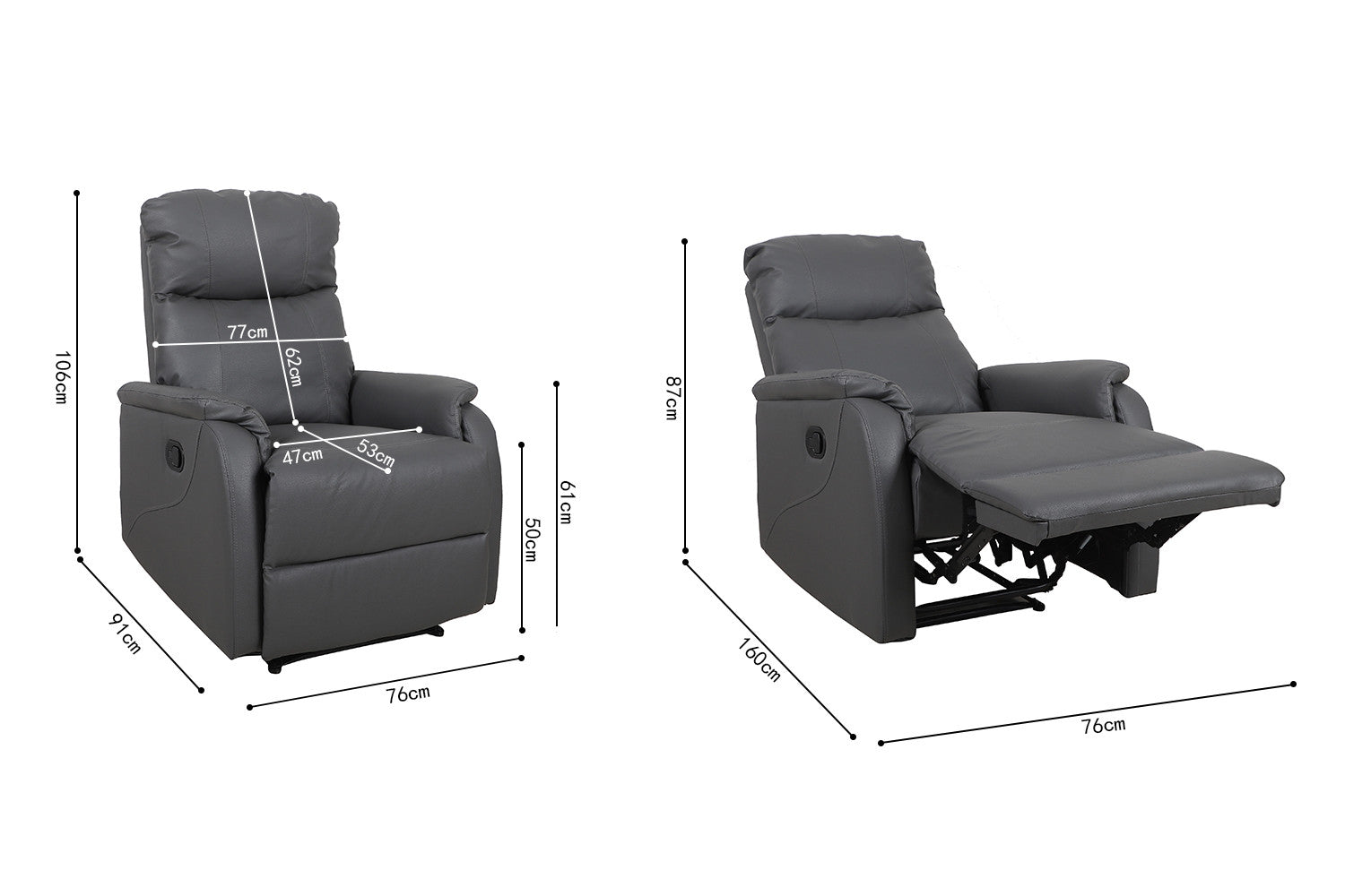 Rousseau - Relax Tokyo réglable manuellement PU Gris - 160x76x90 cm