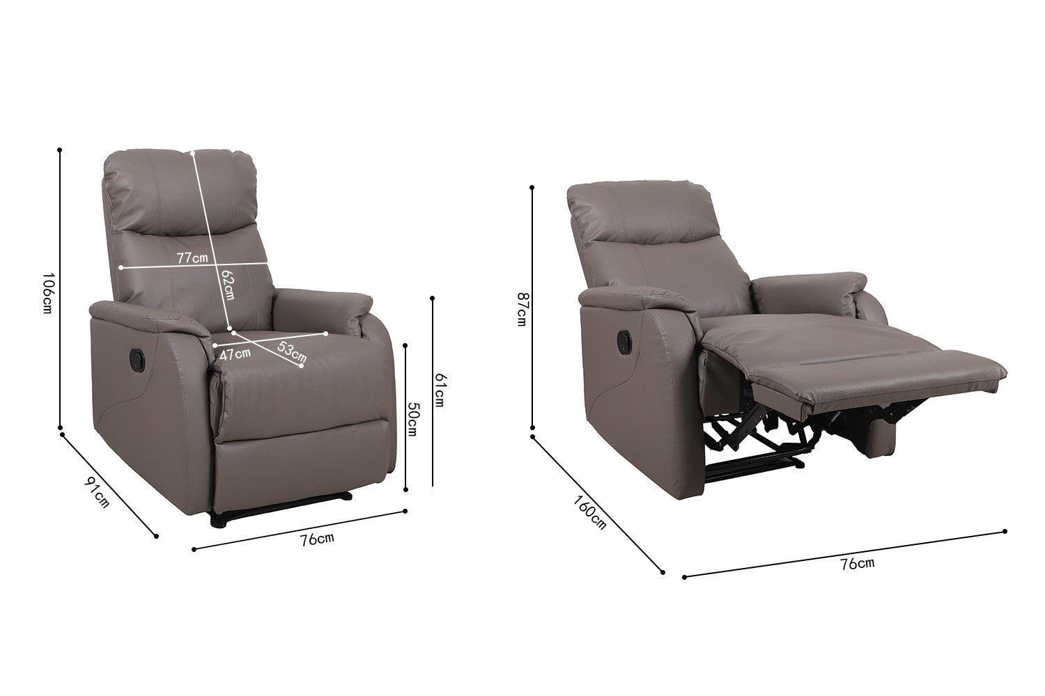 Rousseau - Relax Tokyo réglable manuellement PU Taupe - 160x76x90 cm