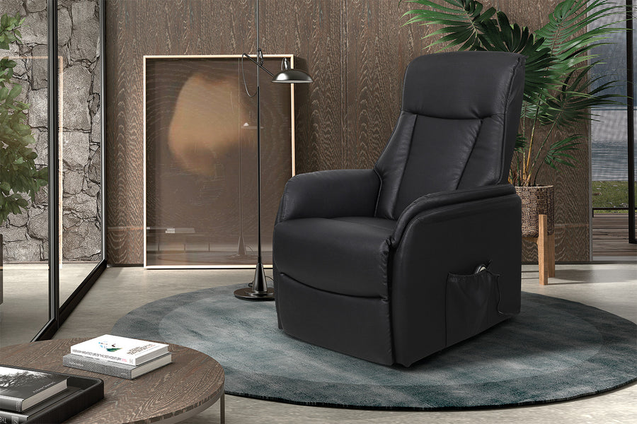 Rousseau - Electrische Relax met lift Miami PU Zwart - 109x72x168cm